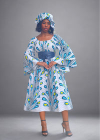 African Print Double Bell Sleeve Midi Dress (New)