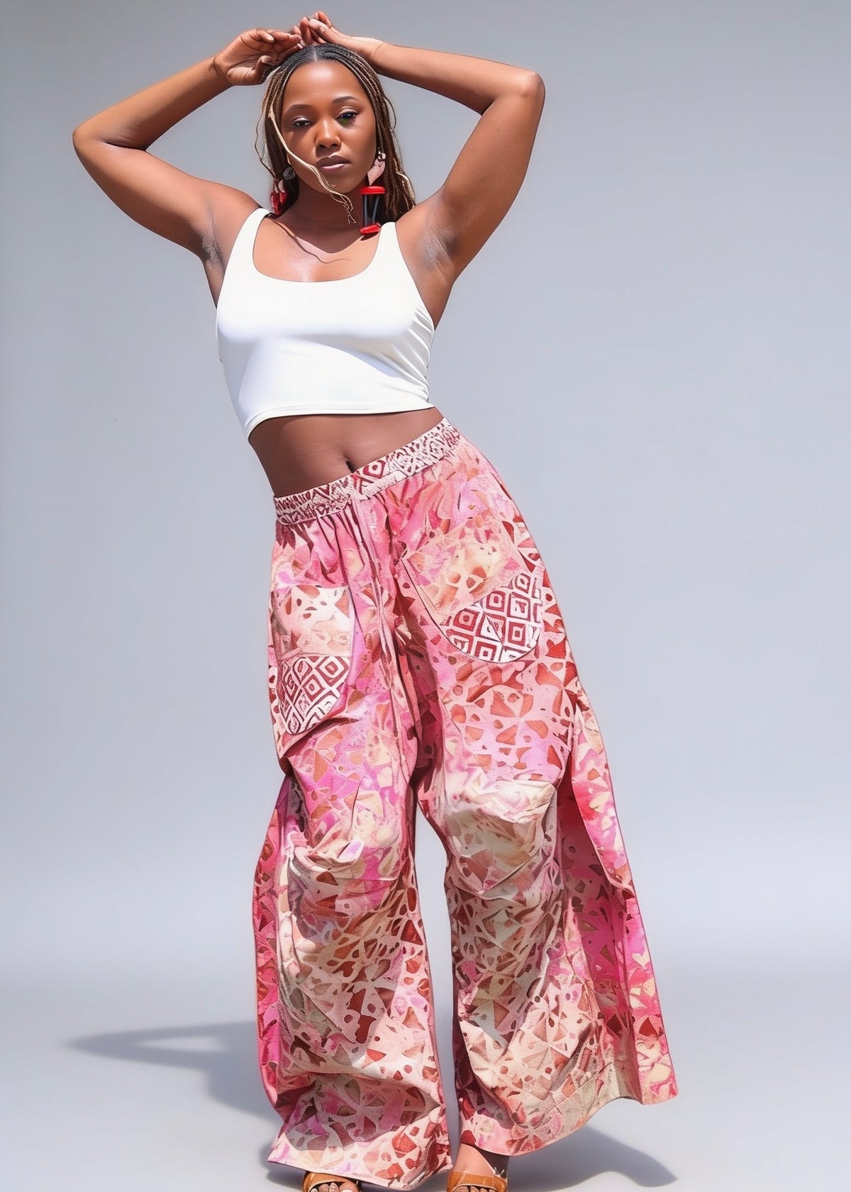 Women's Wide Leg Artistic Structure Batik Pants
