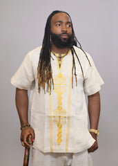 Men's Linen Mesh Shirt with Embroidery (Short Sleeves)