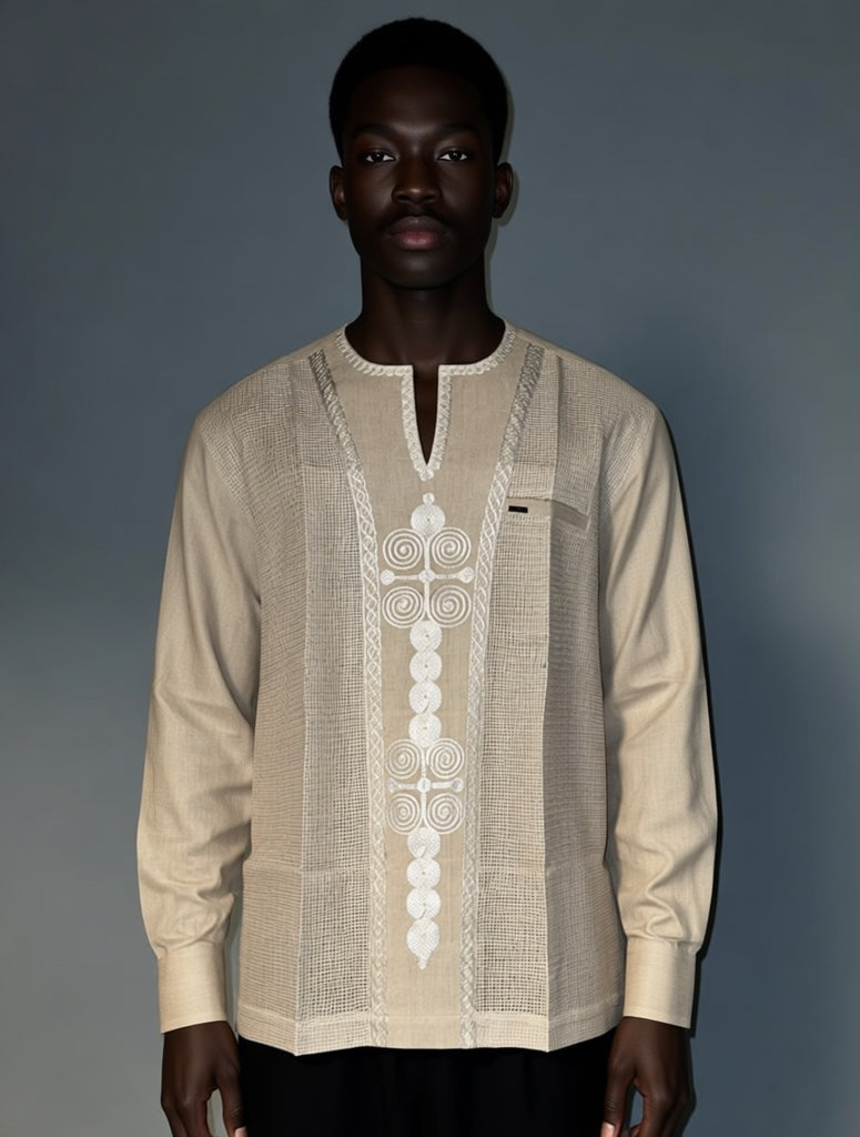 Men's Linen Mesh Shirt with Embroidery (Long Sleeves) – YvonneEx