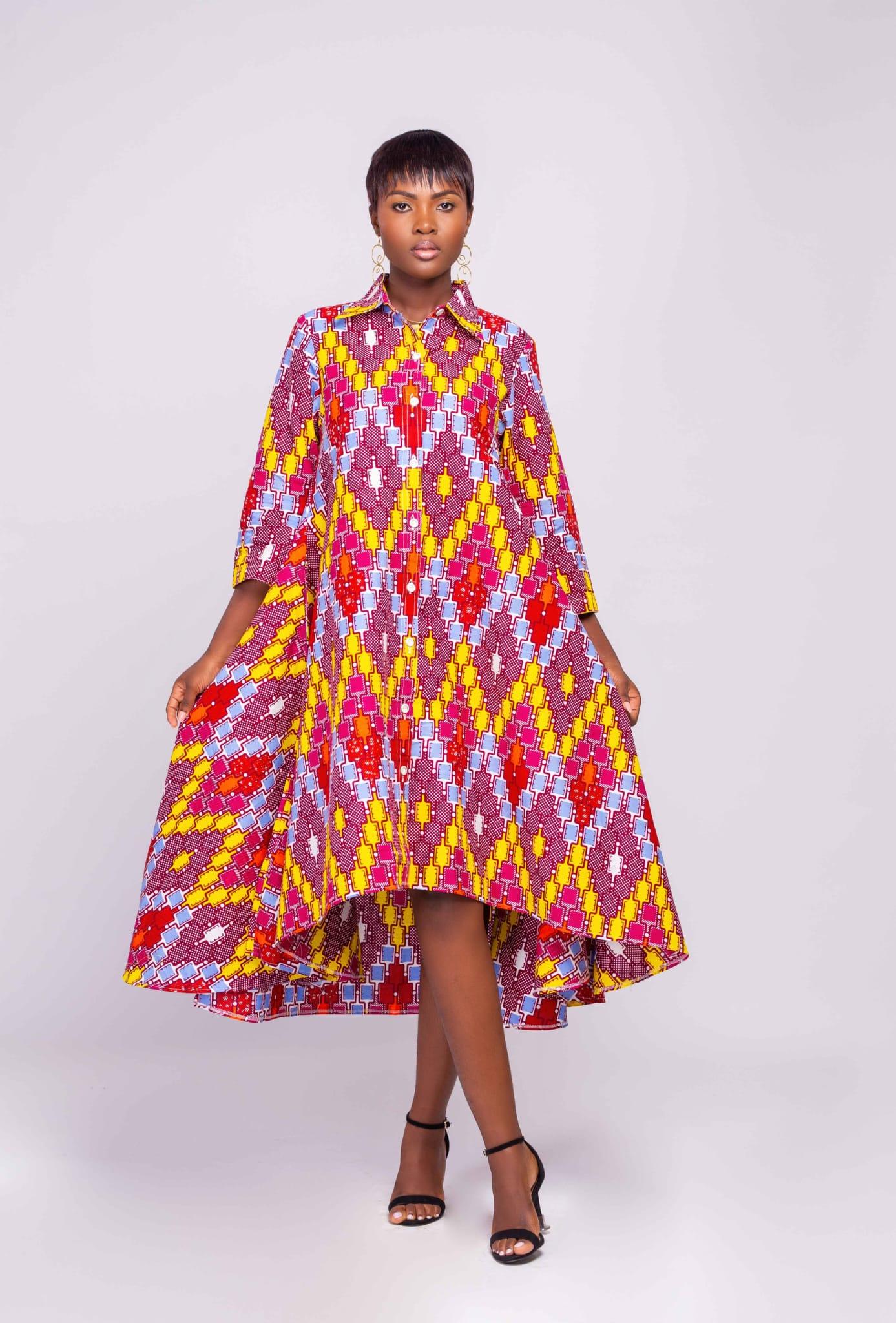 Ankara Women's High-Low Dress - Vibrant, Stylish, and Versatile Red / Cotton / Small Ankara Women's High-Low Dress - Vibrant, Stylish, and Versatile Red / Cotton / Small