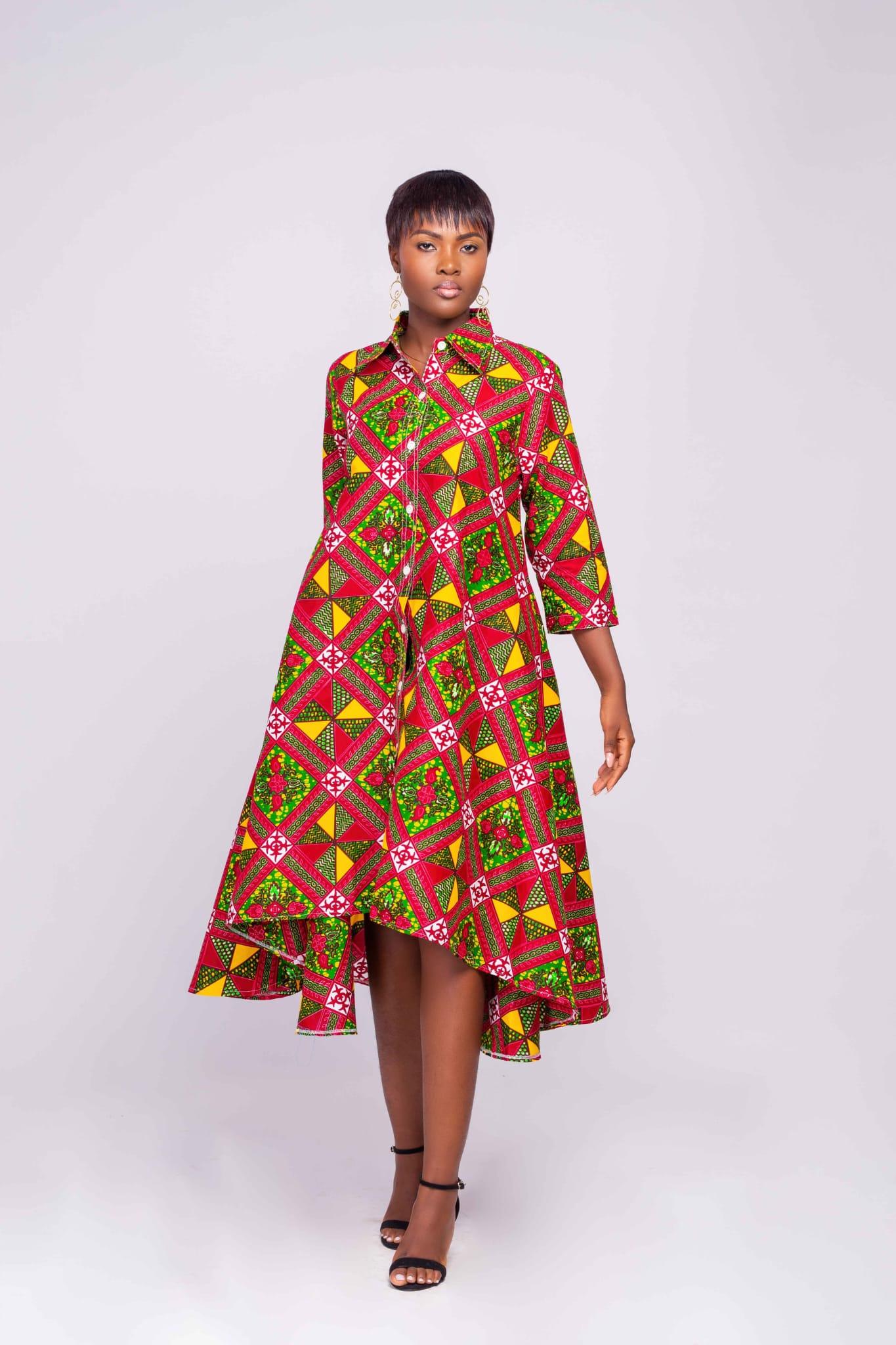 Ankara Women's High-Low Dress - Vibrant, Stylish, and Versatile Blue / Cotton / 3XL Ankara Women's High-Low Dress - Vibrant, Stylish, and Versatile Blue / Cotton / 3XL