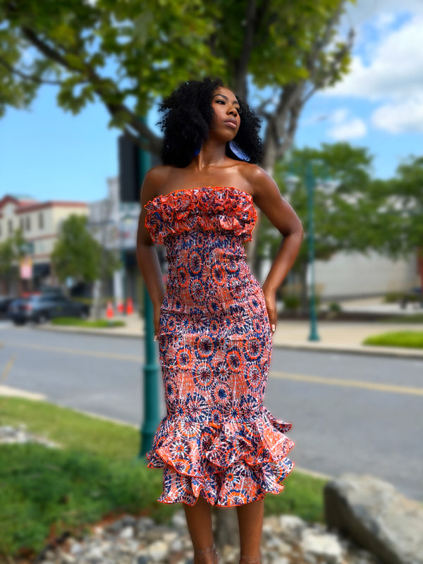 Ankara Double Ruffle Bodycon Dress