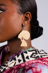 Afro Queen Wooden Earrings - African Silhouette Dangle Earrings