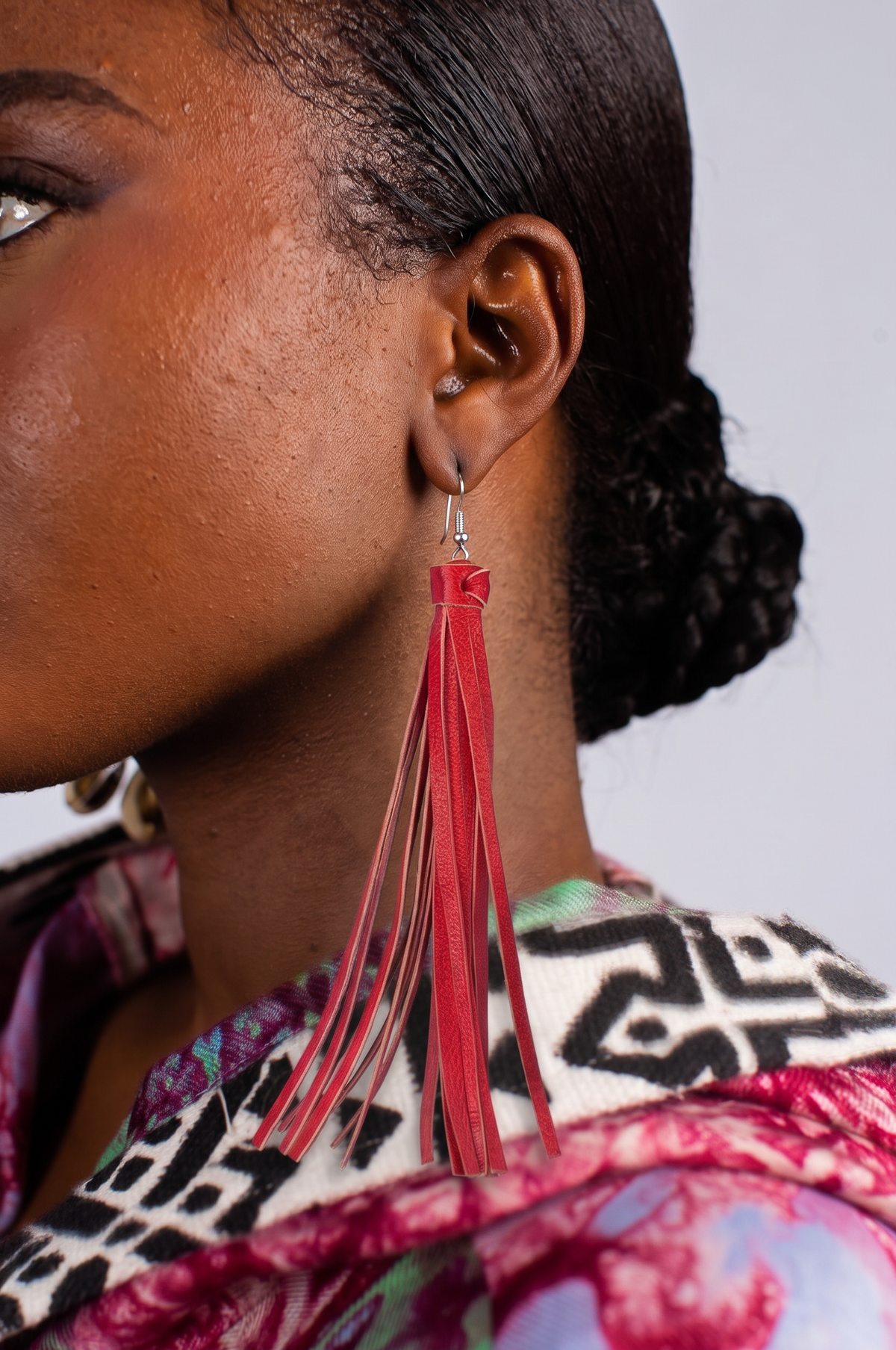 Long Red Leather Tassel Earrings - Statement Dangle Jewelry