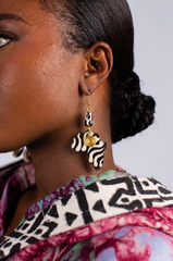 Africa Map Earrings with Zebra Print and Spiral Wire - Tribal Dangle Earrings
