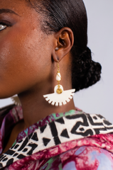 Boho Fan-Shaped Drop Earrings – Handmade Ivory Statement Jewelry