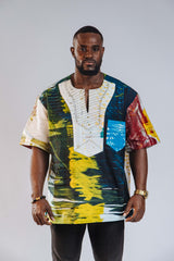 Ankara Men's Splash and Polished Cotton Mixed Short Sleeve Shirt