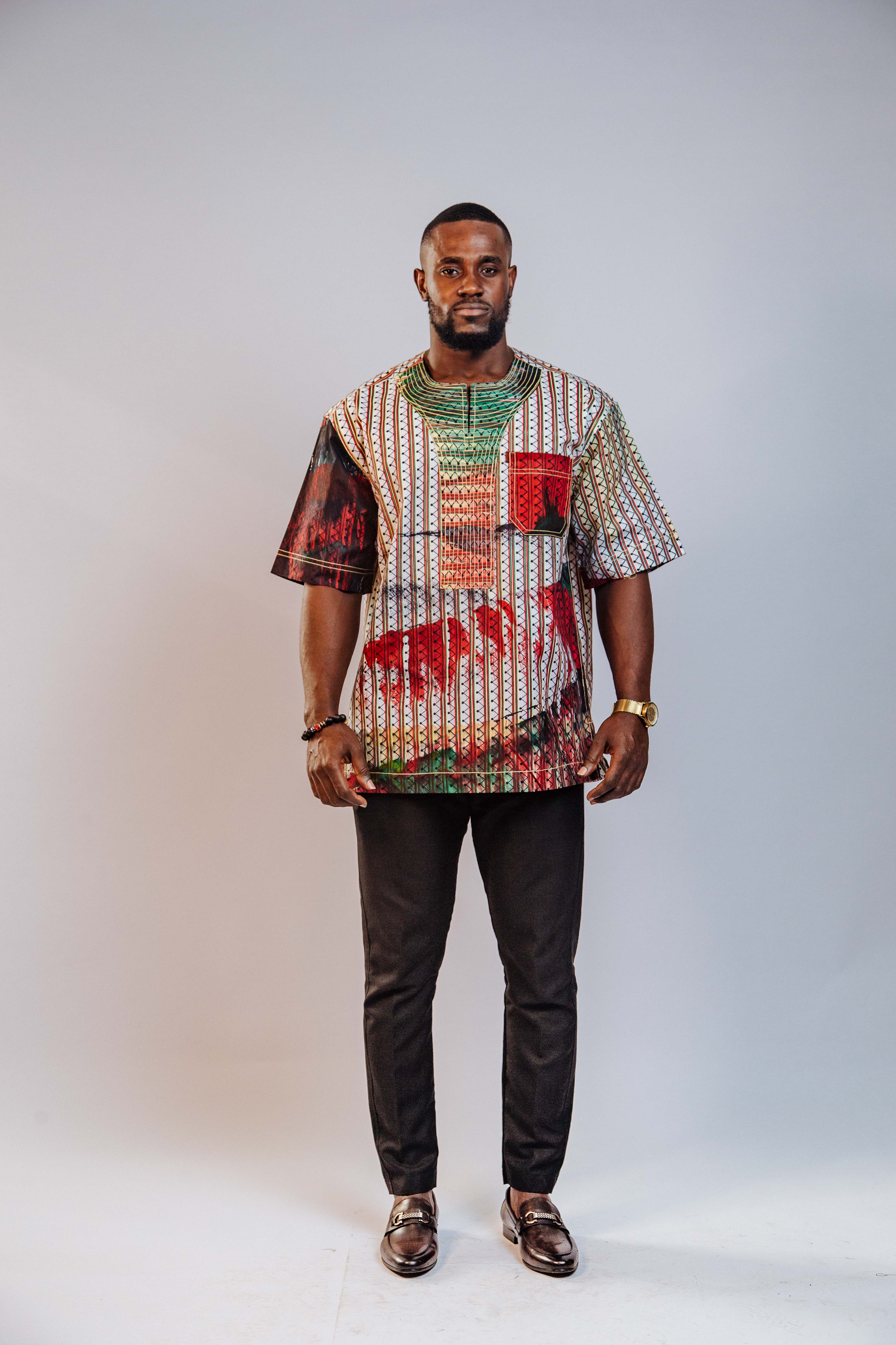 Ankara Men's Splash and Polished Cotton Mixed Short Sleeve Shirt