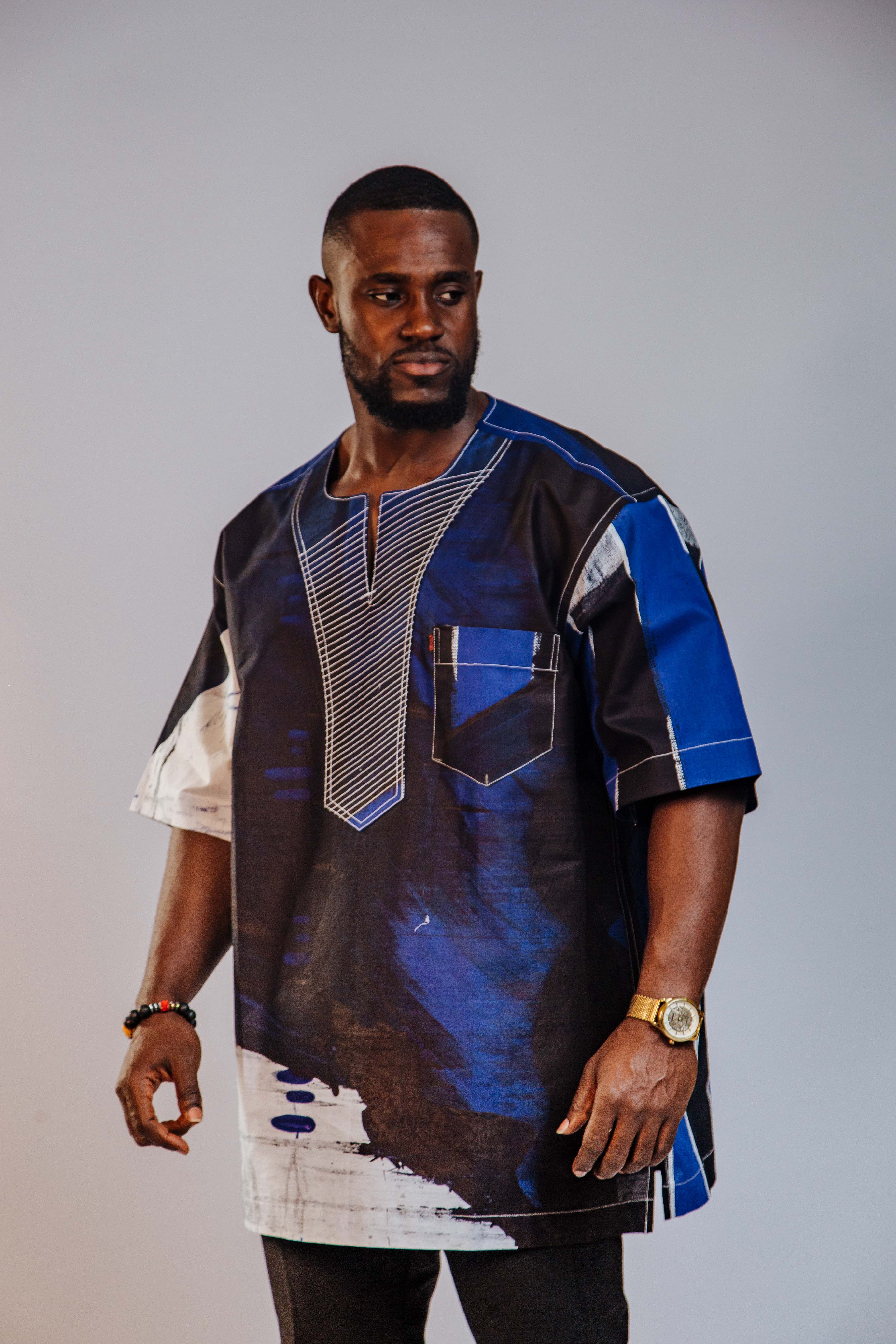 Ankara Men's Splash and Polished Cotton Mixed Short Sleeve Shirt