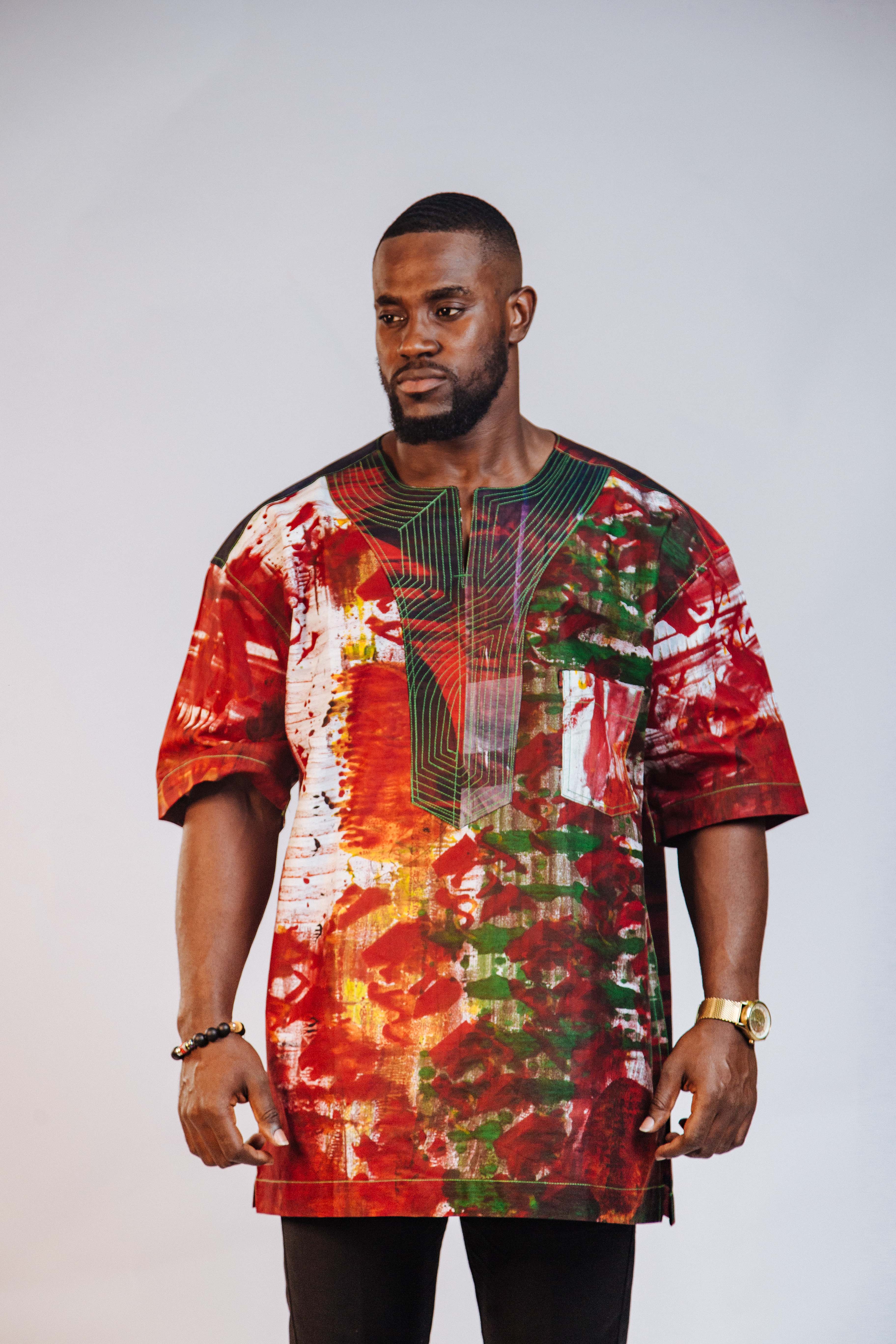 Ankara Men's Splash and Polished Cotton Mixed Short Sleeve Shirt