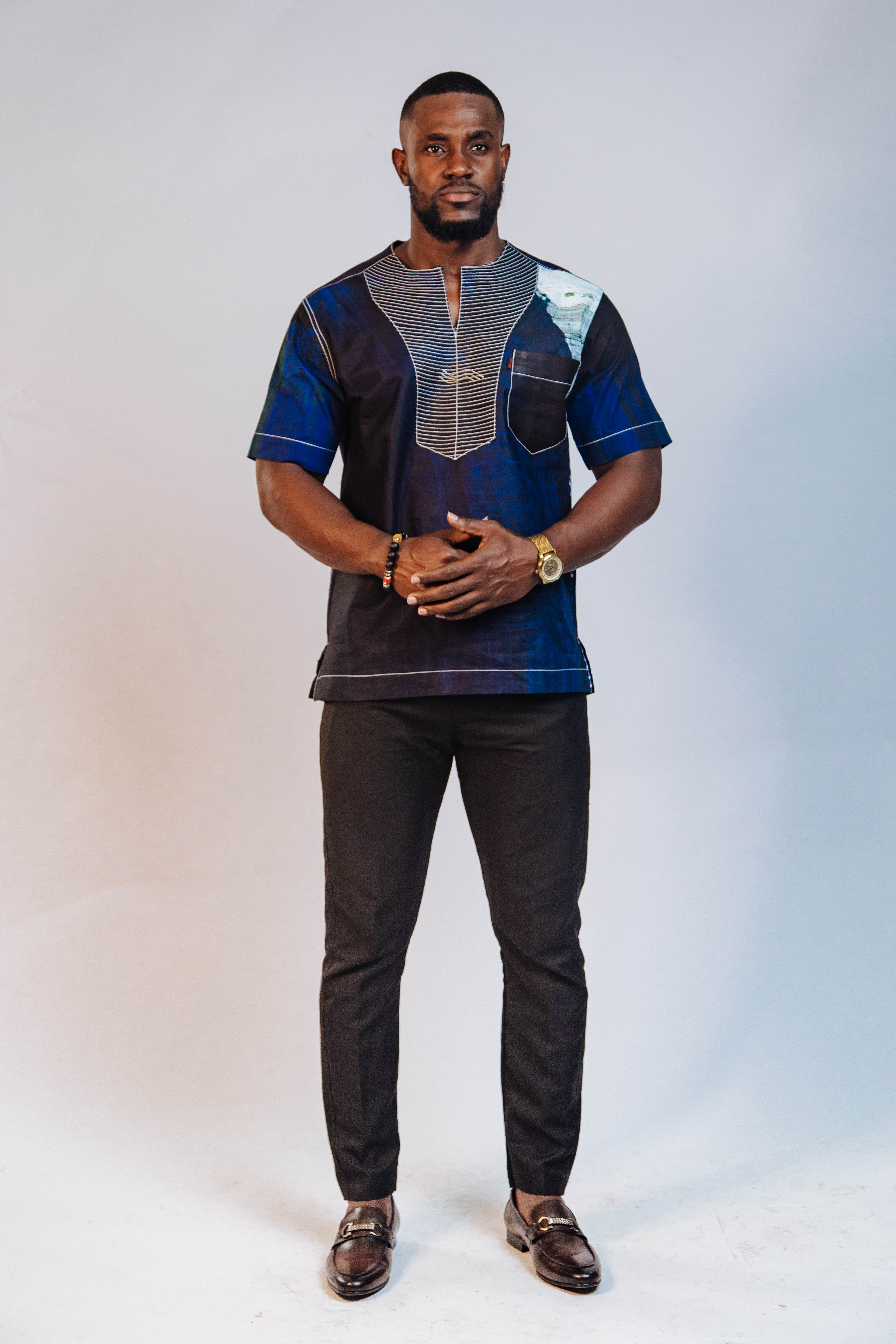 Ankara Men's Splash and Polished Cotton Mixed Short Sleeve Shirt