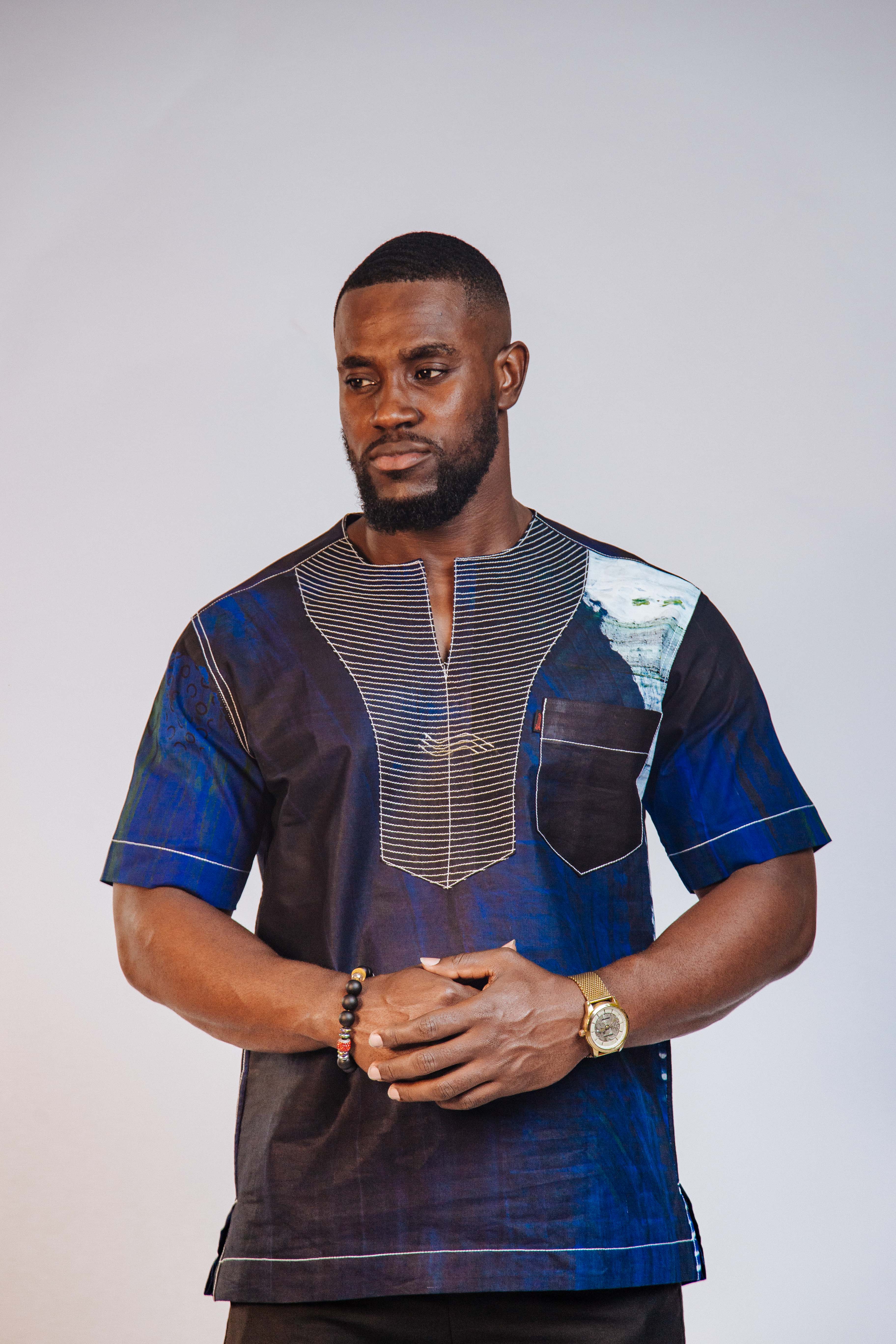 Ankara Men's Splash and Polished Cotton Mixed Short Sleeve Shirt