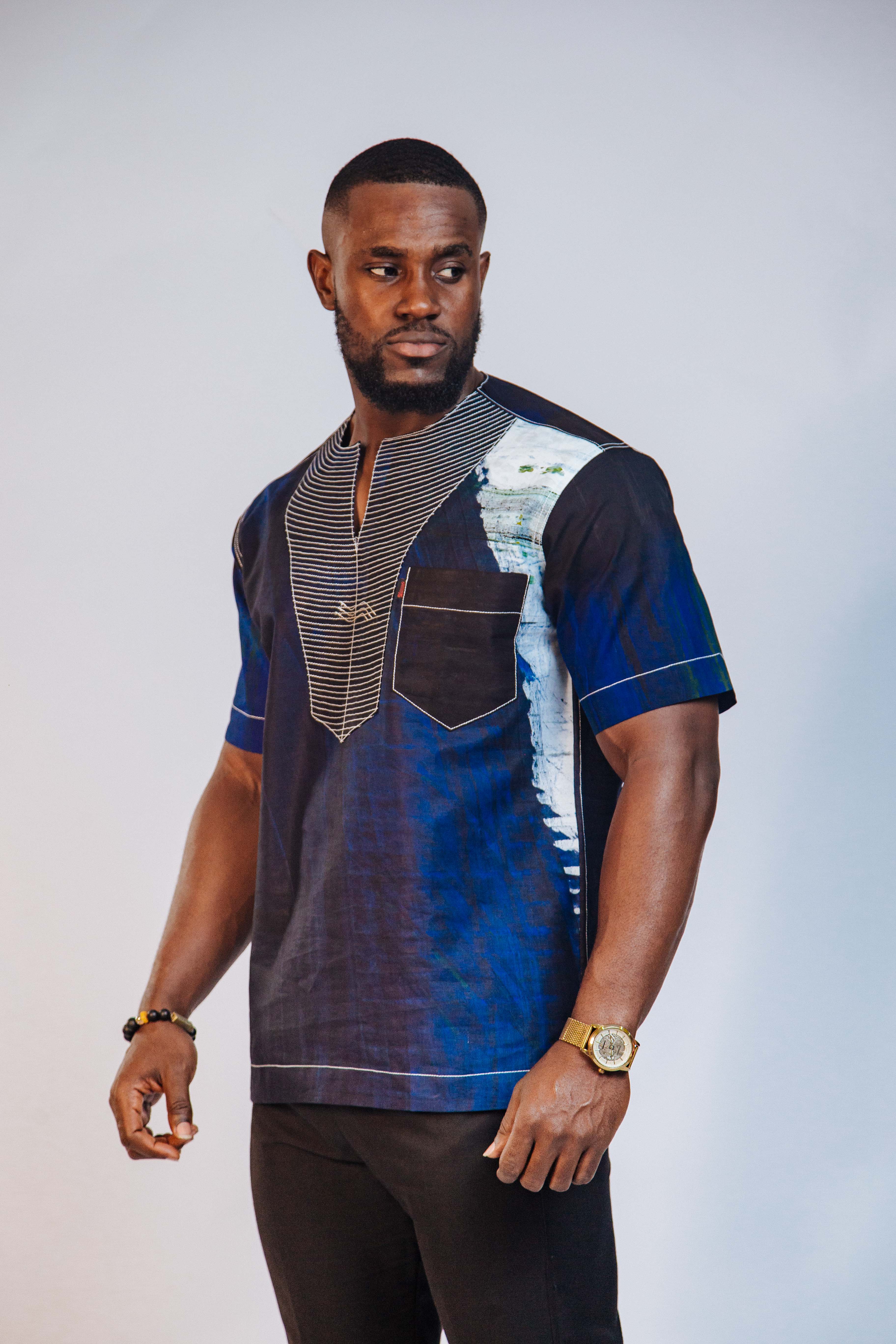 Ankara Men's Splash and Polished Cotton Mixed Short Sleeve Shirt