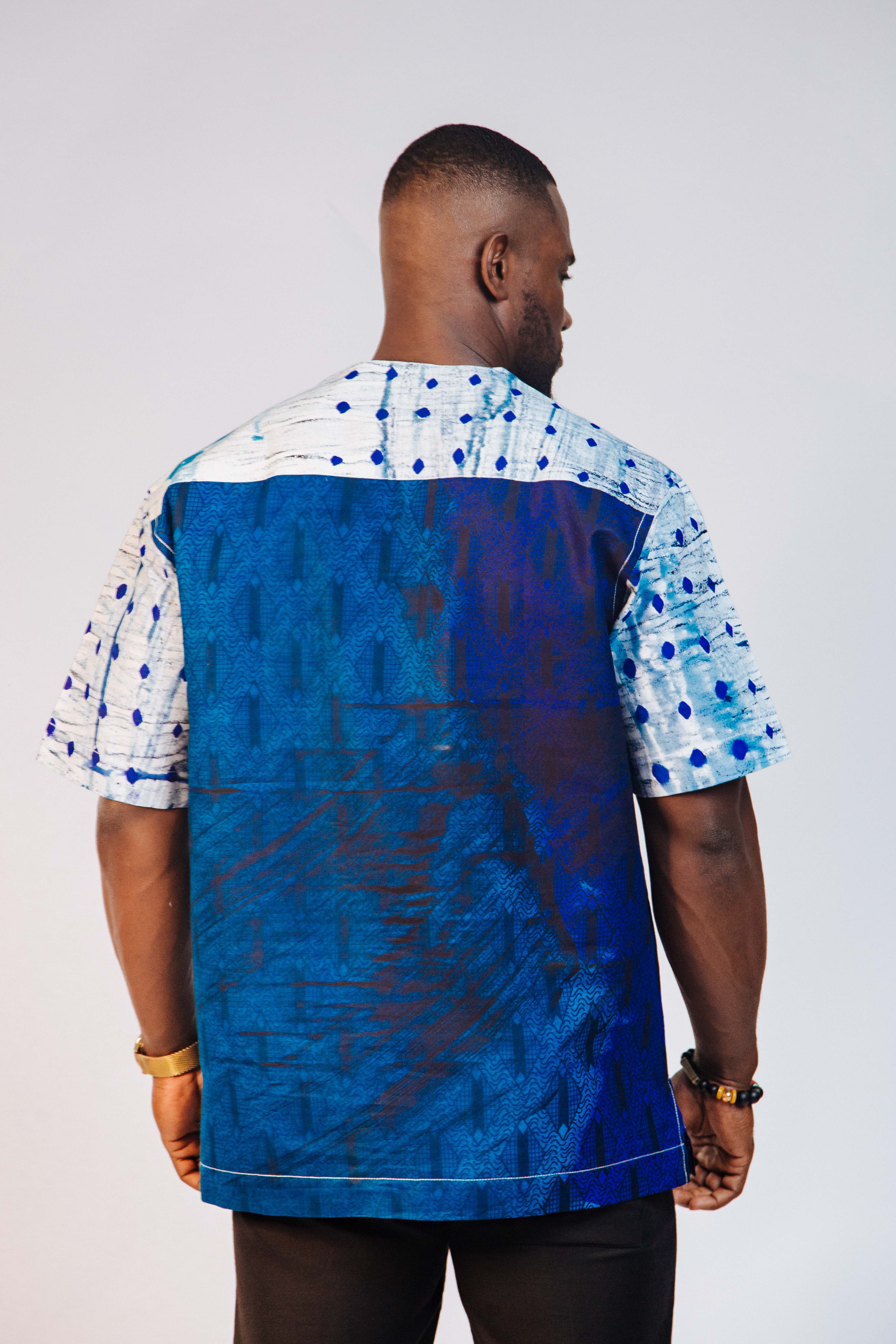 Ankara Men's Splash and Polished Cotton Mixed Short Sleeve Shirt