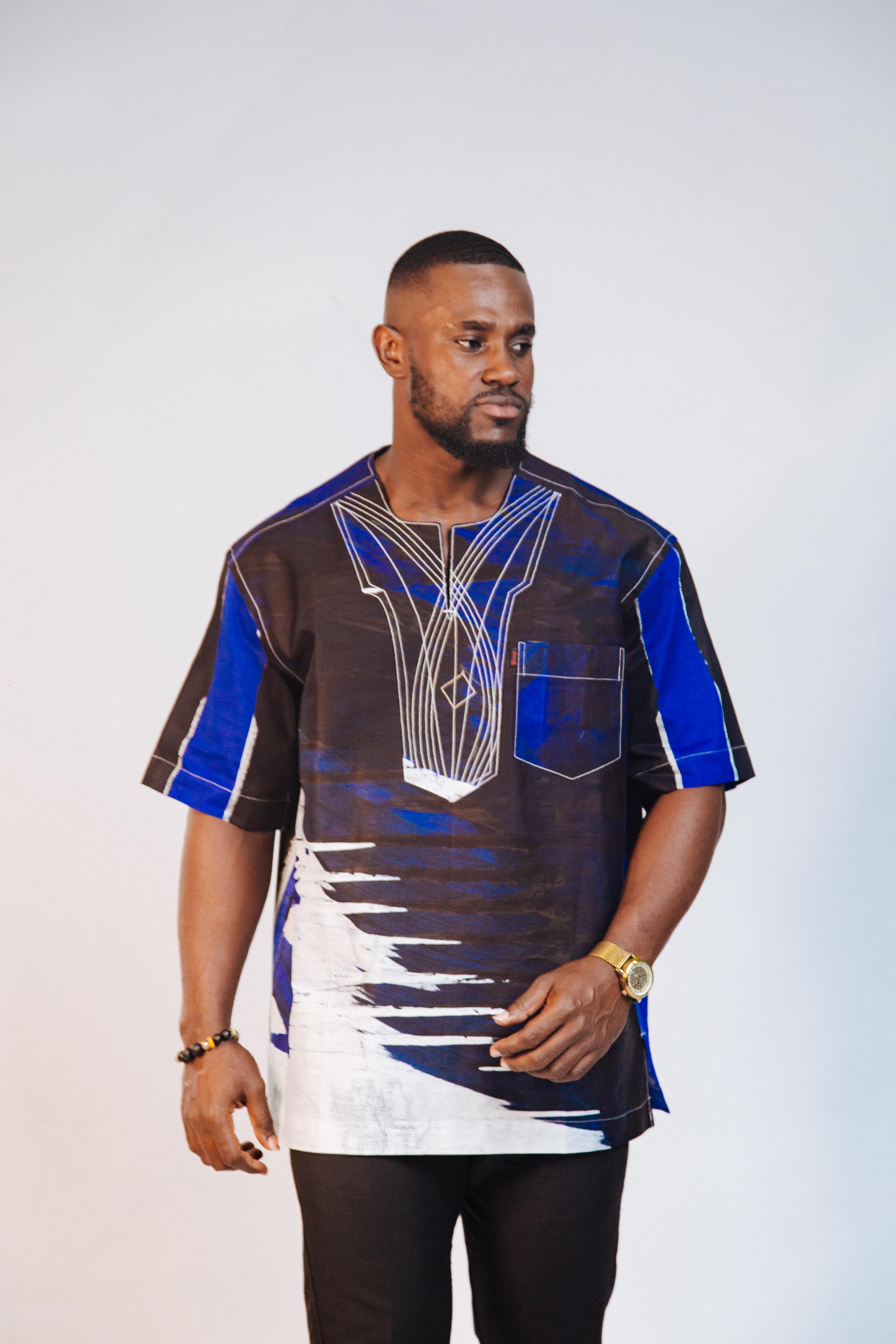 Ankara Men's Splash and Polished Cotton Mixed Short Sleeve Shirt