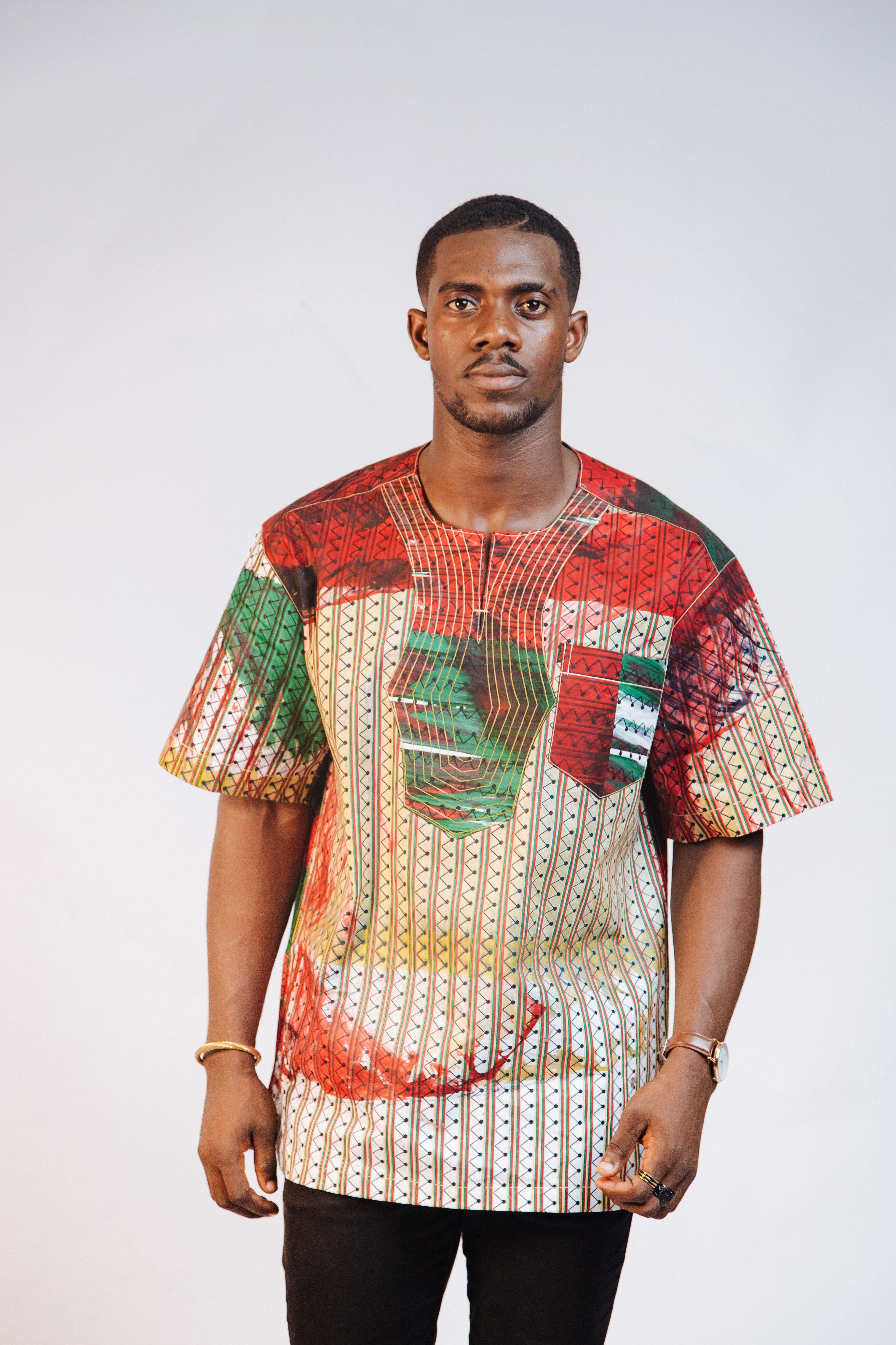 Ankara Men's Splash and Polished Cotton Mixed Short Sleeve Shirt