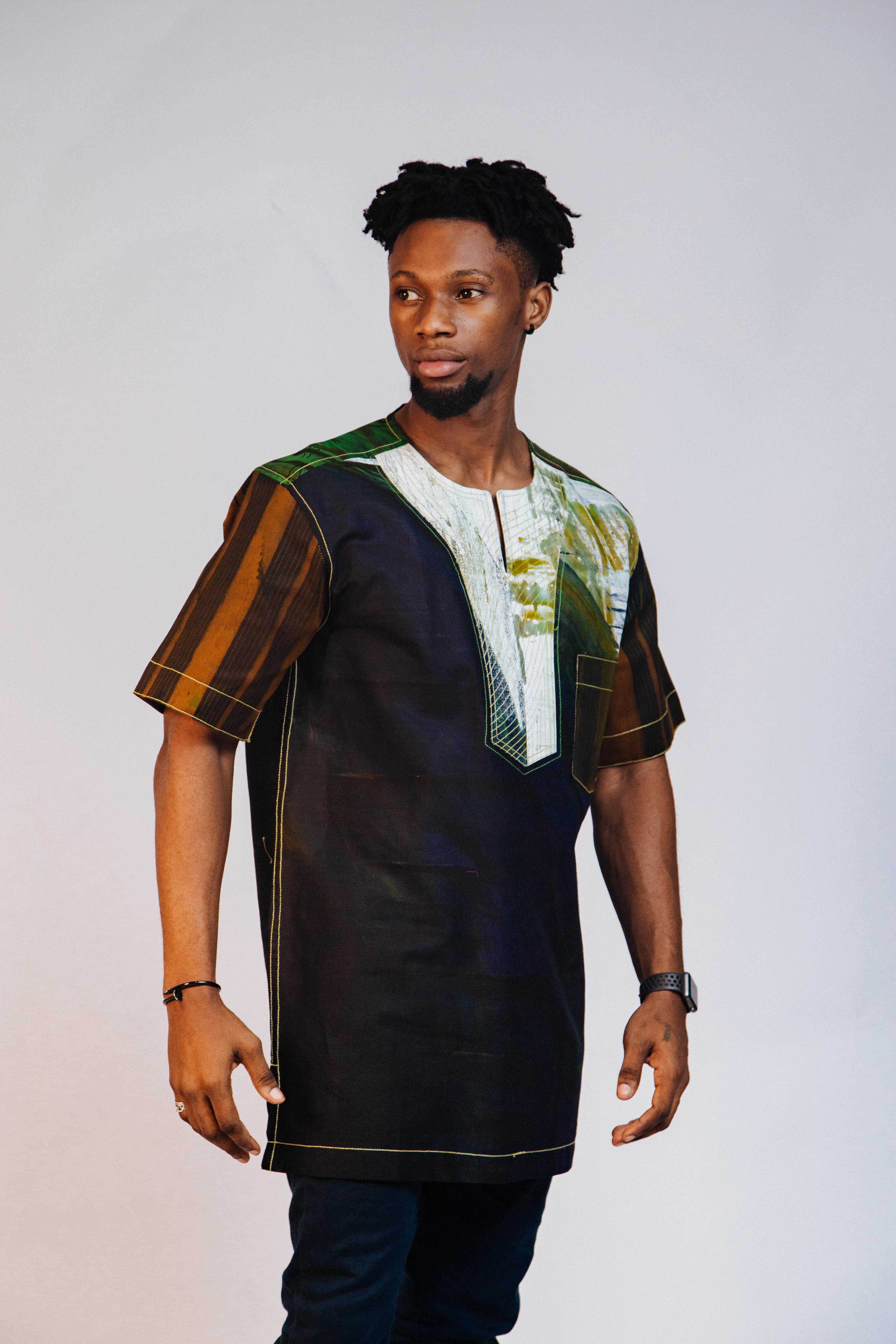 Ankara Men's Splash and Polished Cotton Mixed Short Sleeve Shirt