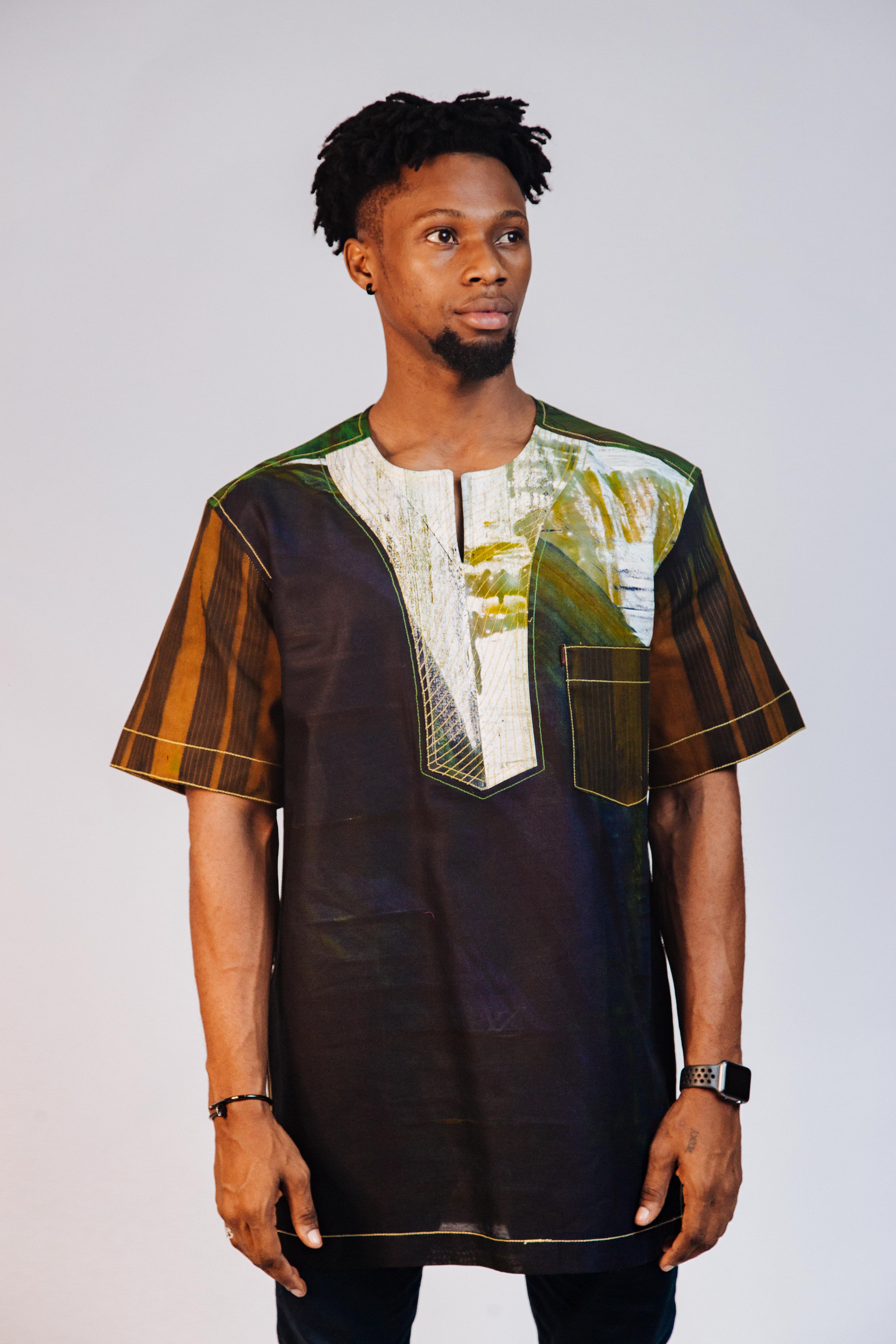 Ankara Men's Splash and Polished Cotton Mixed Short Sleeve Shirt