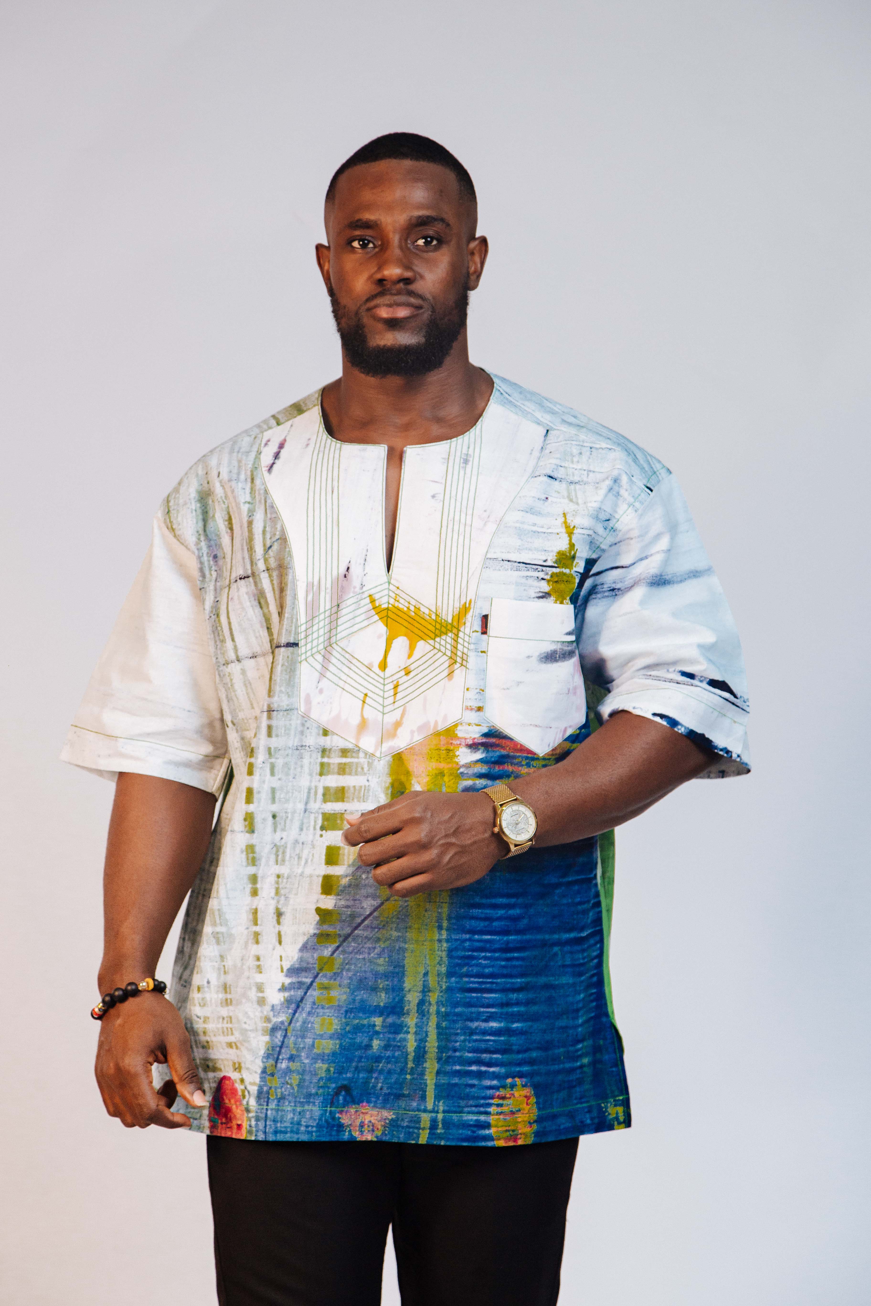 Ankara Men's Splash and Polished Cotton Mixed Short Sleeve Shirt