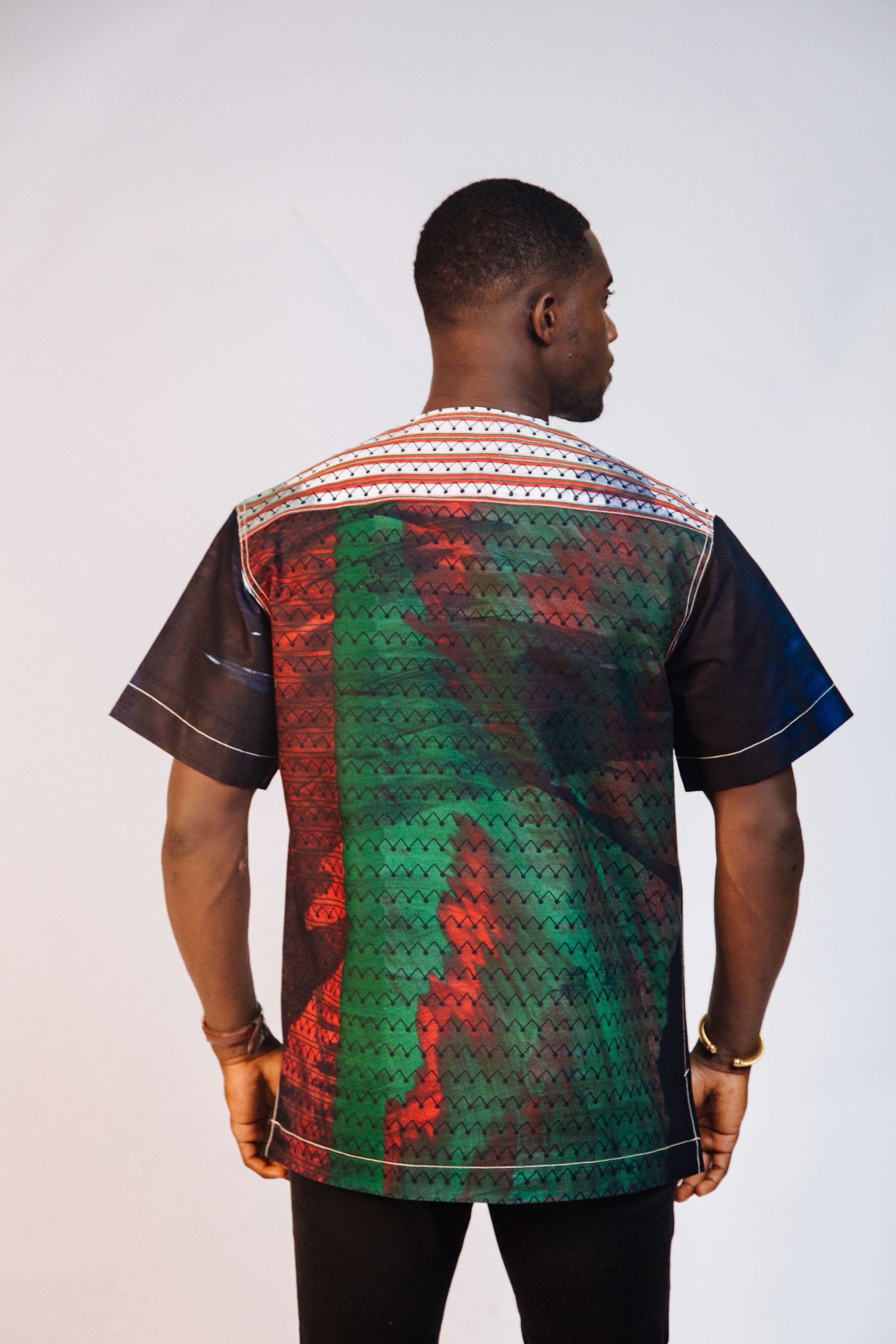 Ankara Men's Splash and Polished Cotton Mixed Short Sleeve Shirt