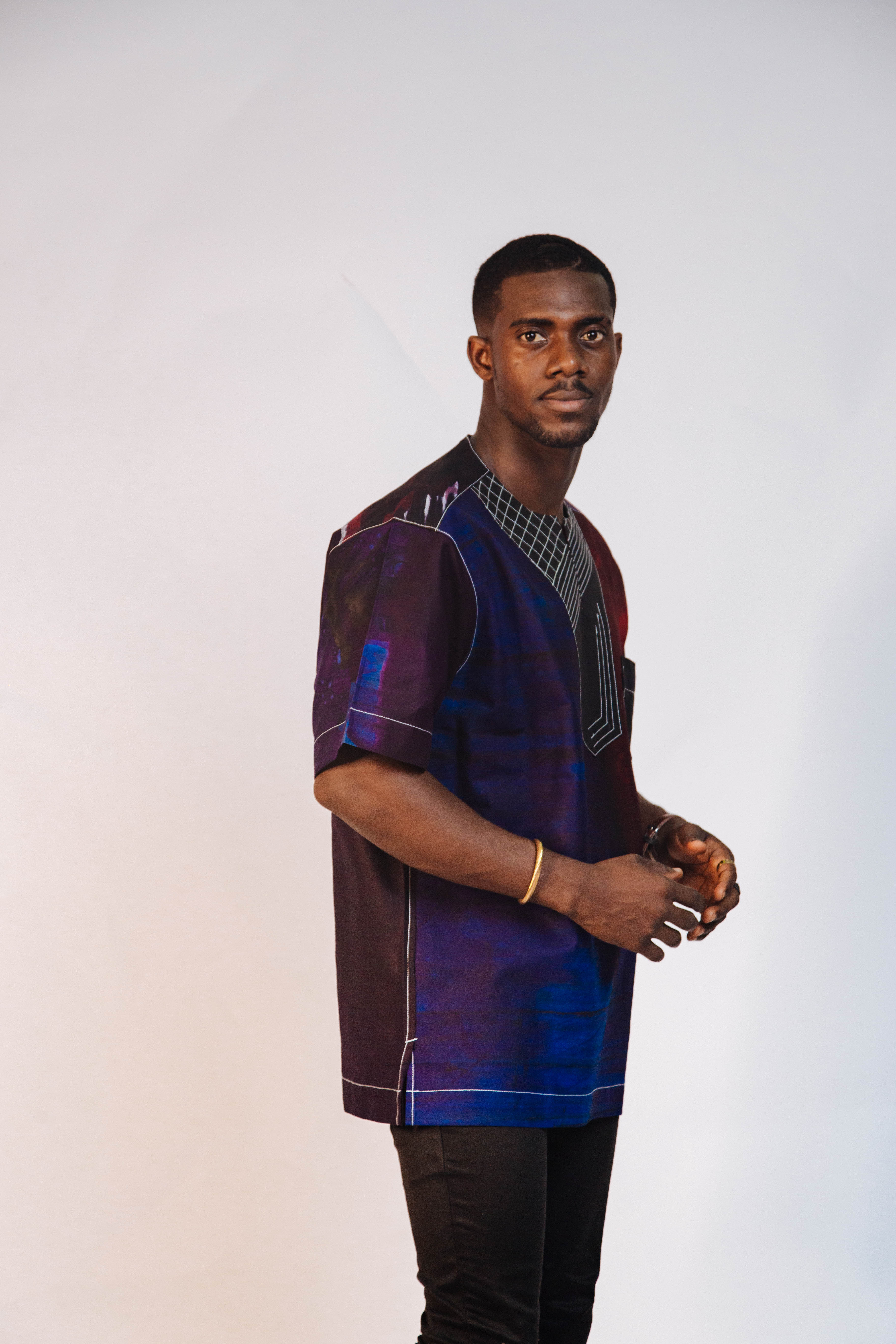 Ankara Men's Splash and Polished Cotton Mixed Short Sleeve Shirt