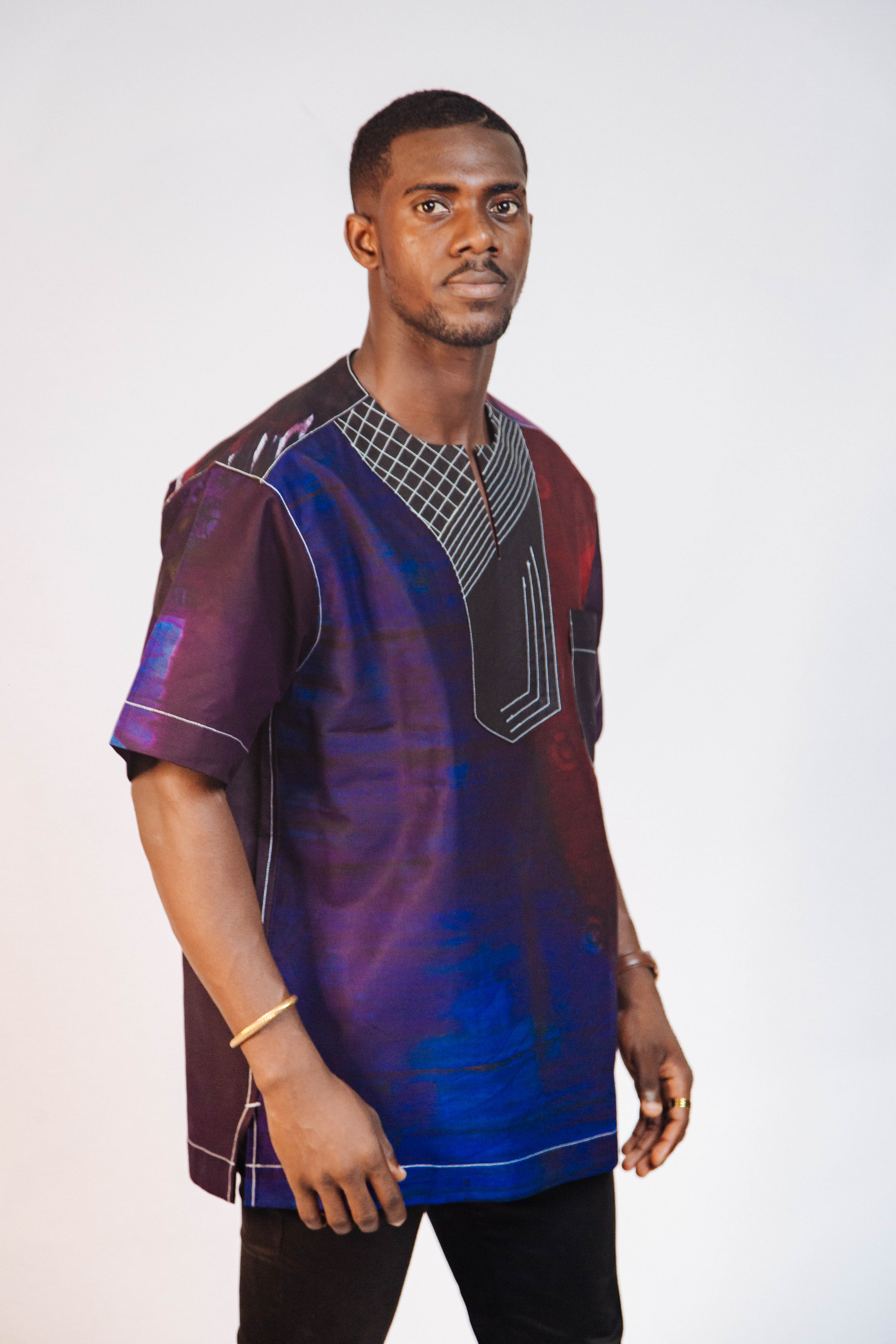 Ankara Men's Splash and Polished Cotton Mixed Short Sleeve Shirt