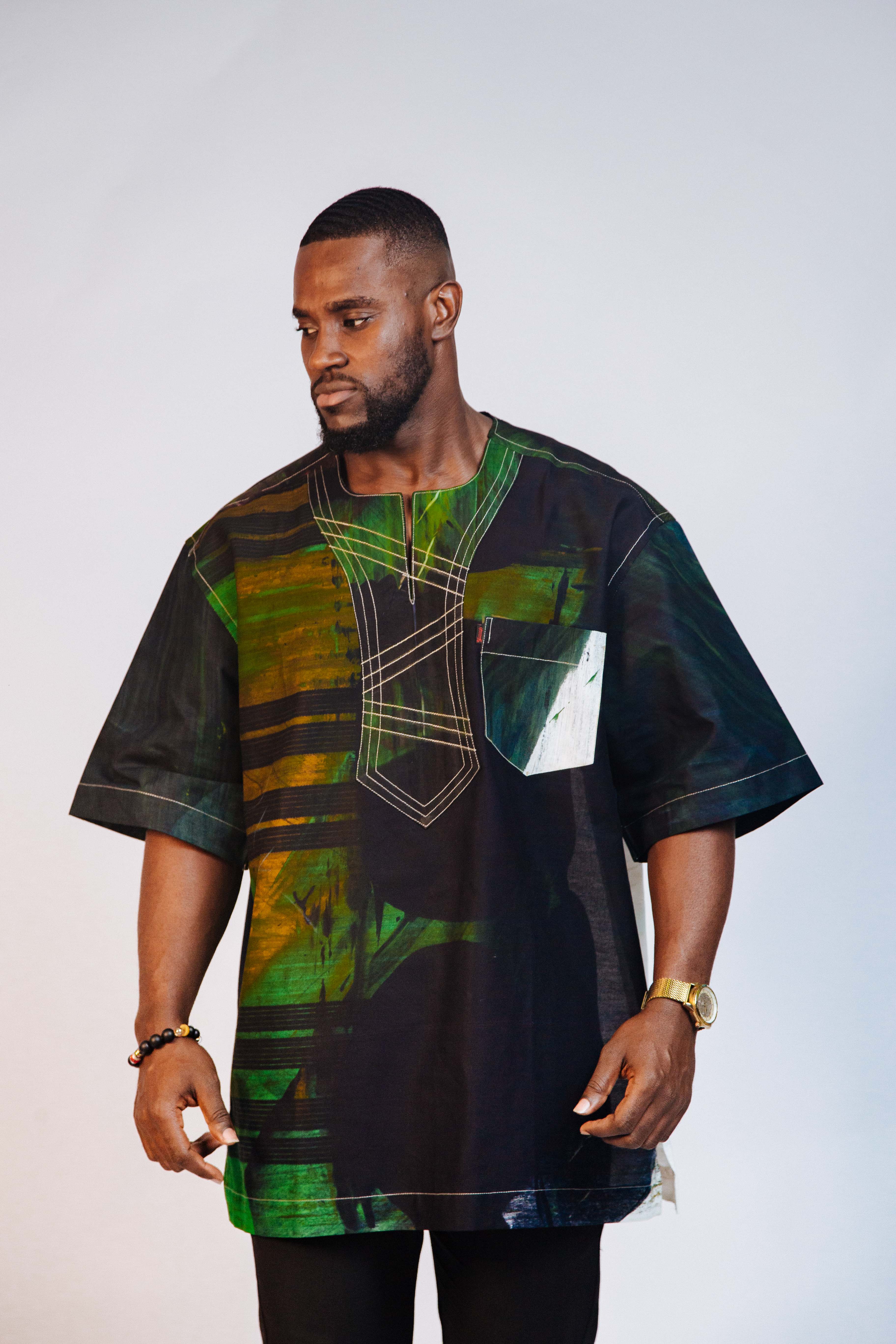 Ankara Men's Splash and Polished Cotton Mixed Short Sleeve Shirt