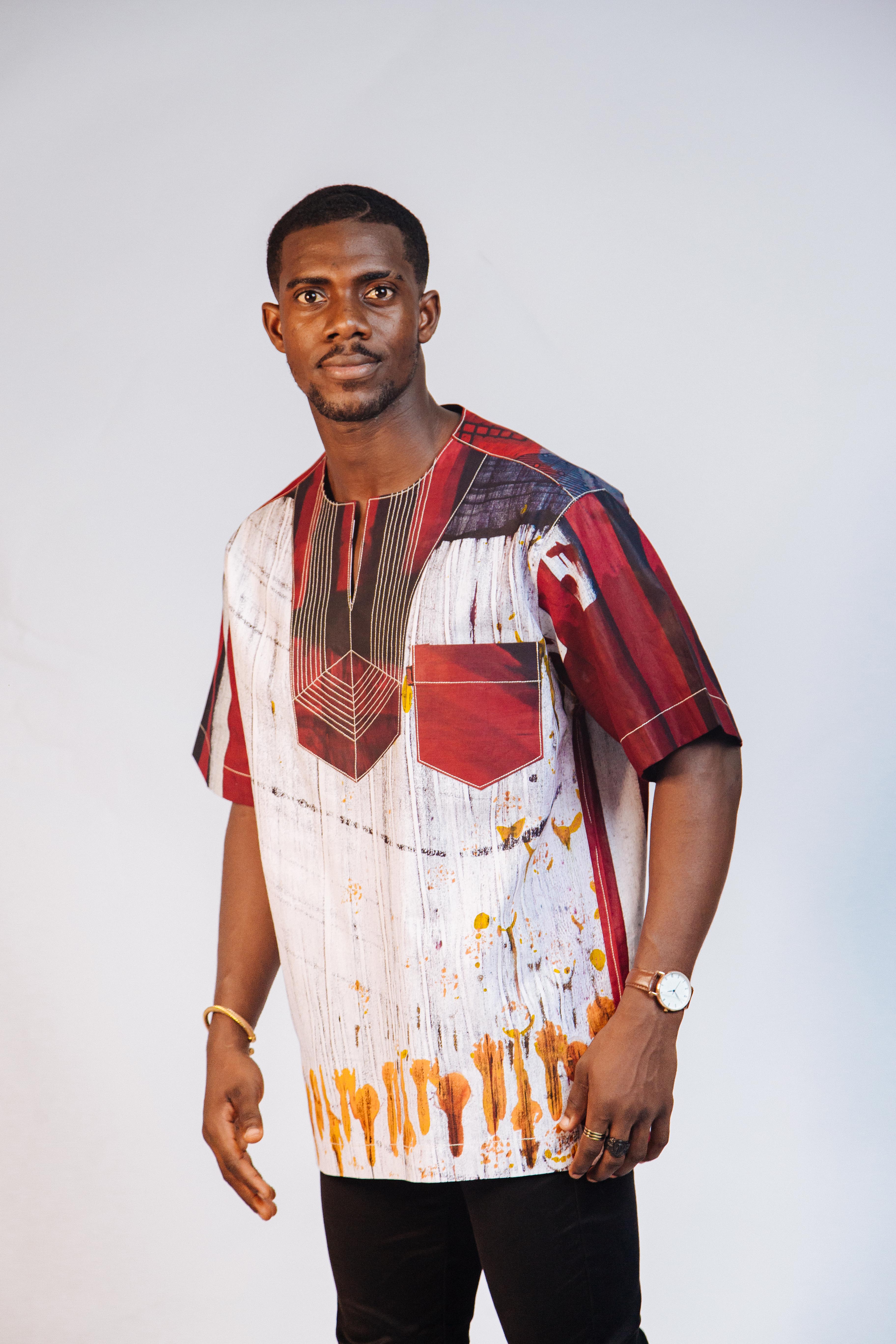 Ankara Men's Splash and Polished Cotton Mixed Short Sleeve Shirt