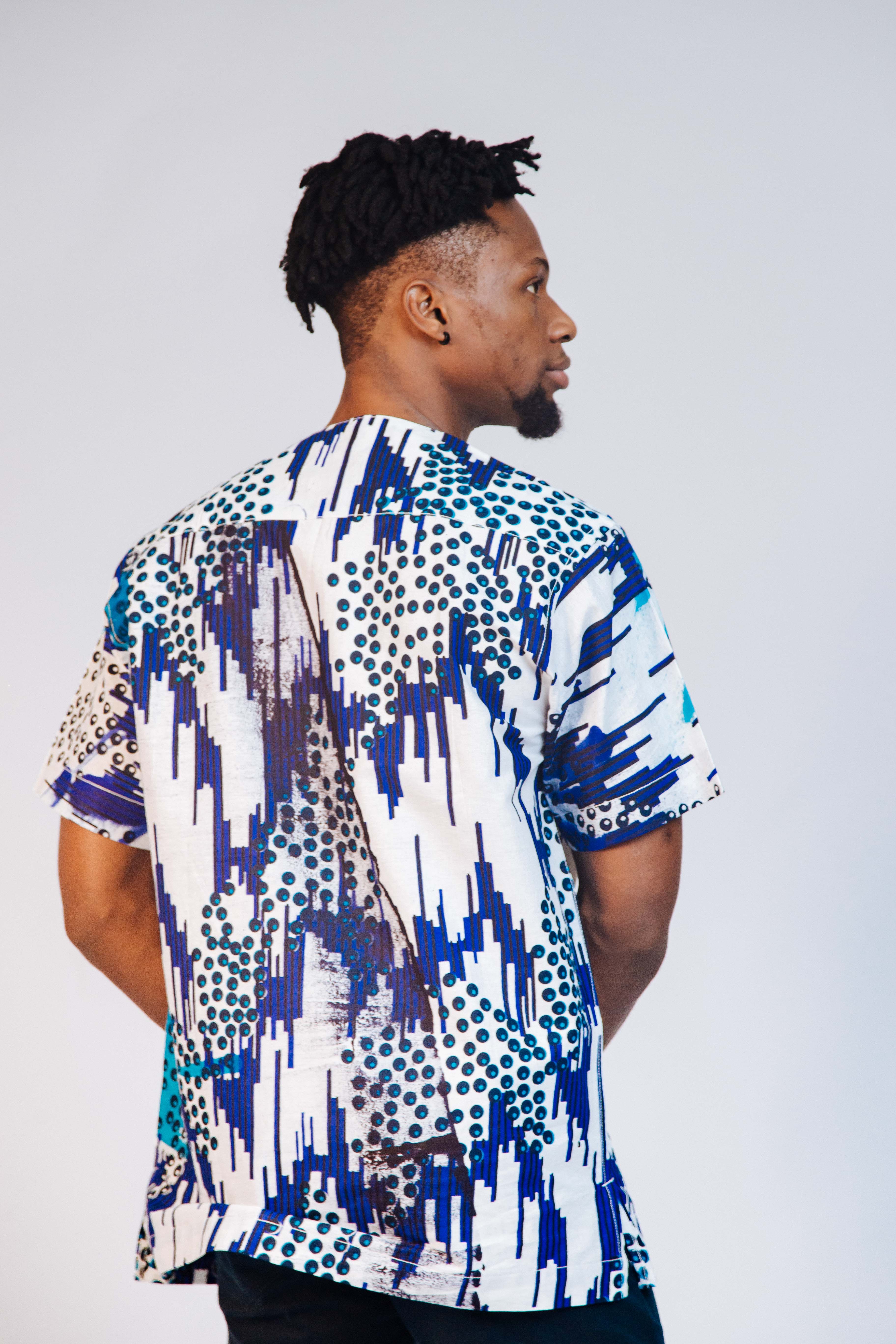 Ankara Men's Splash and Polished Cotton Mixed Short Sleeve Shirt