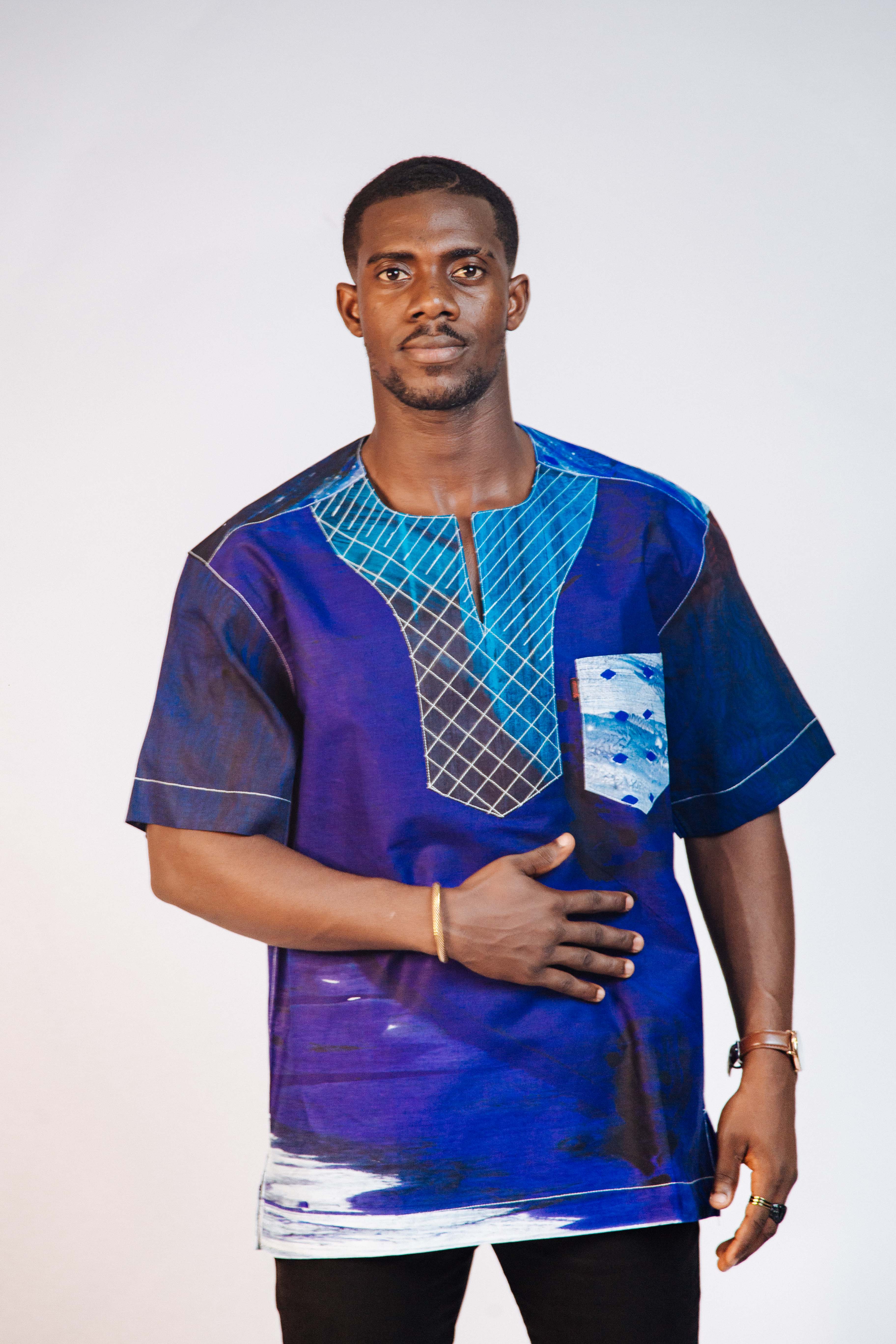 Ankara Men's Splash and Polished Cotton Mixed Short Sleeve Shirt