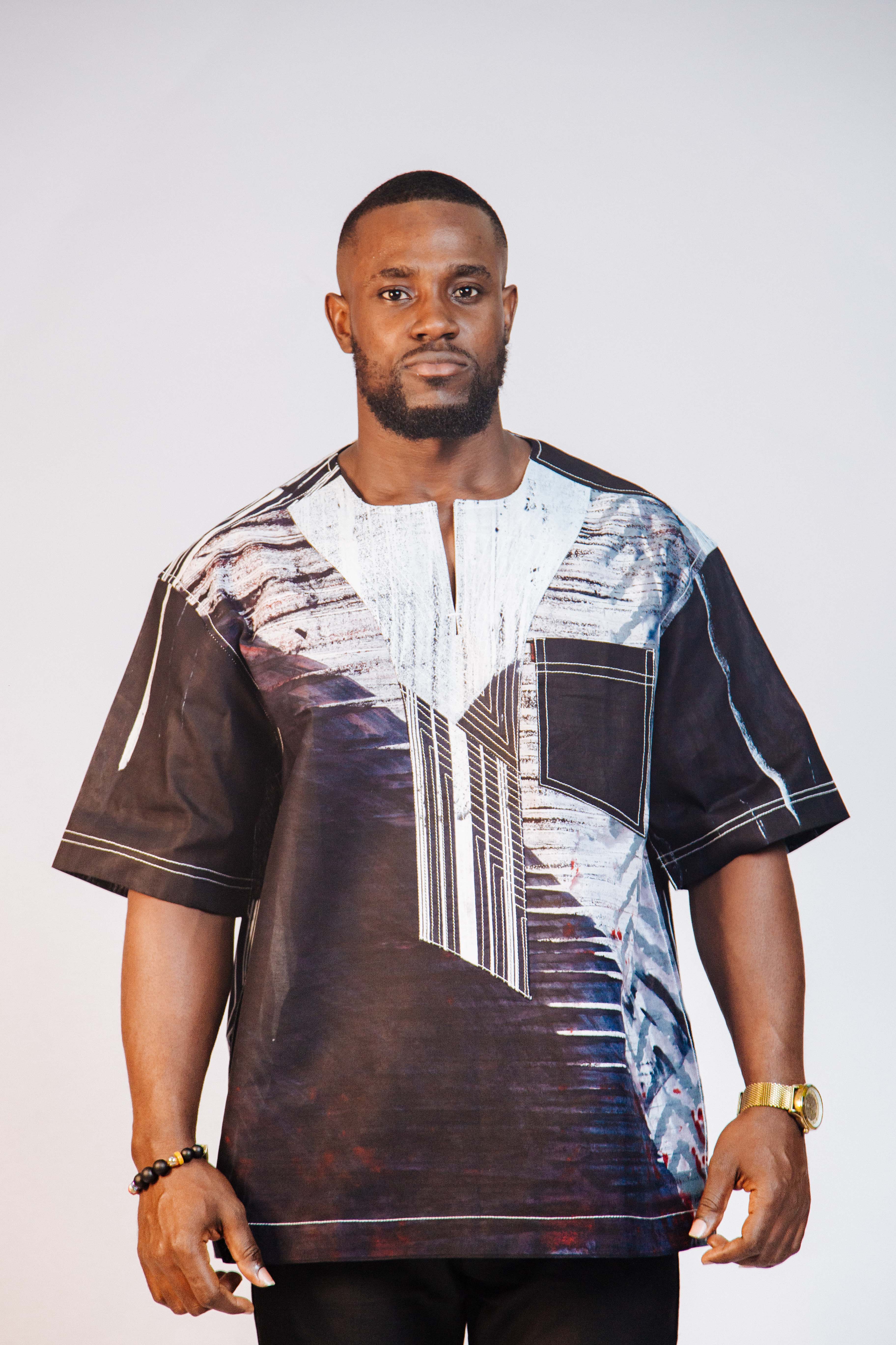 Ankara Men's Splash and Polished Cotton Mixed Short Sleeve Shirt