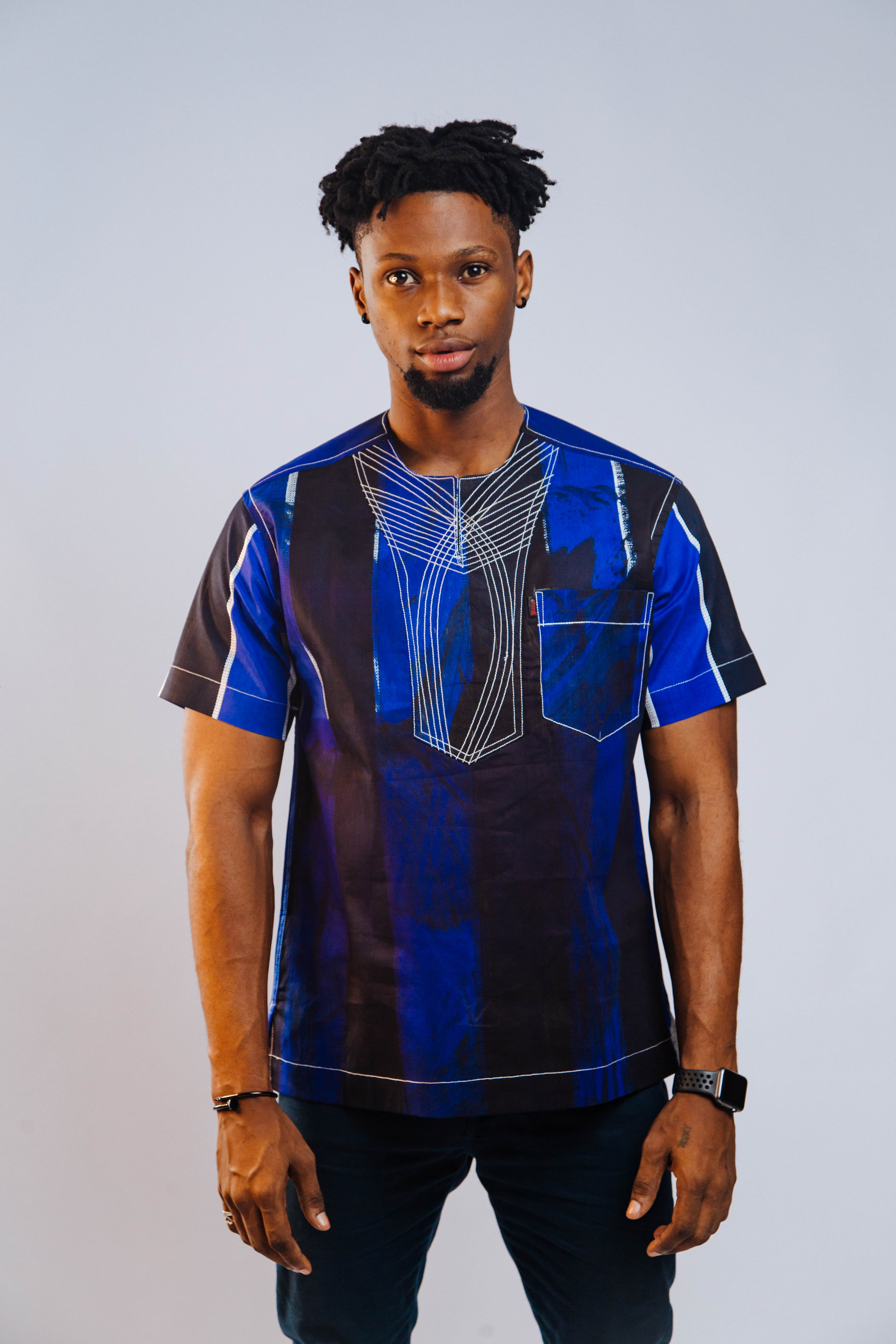 Ankara Men's Splash and Polished Cotton Mixed Short Sleeve Shirt