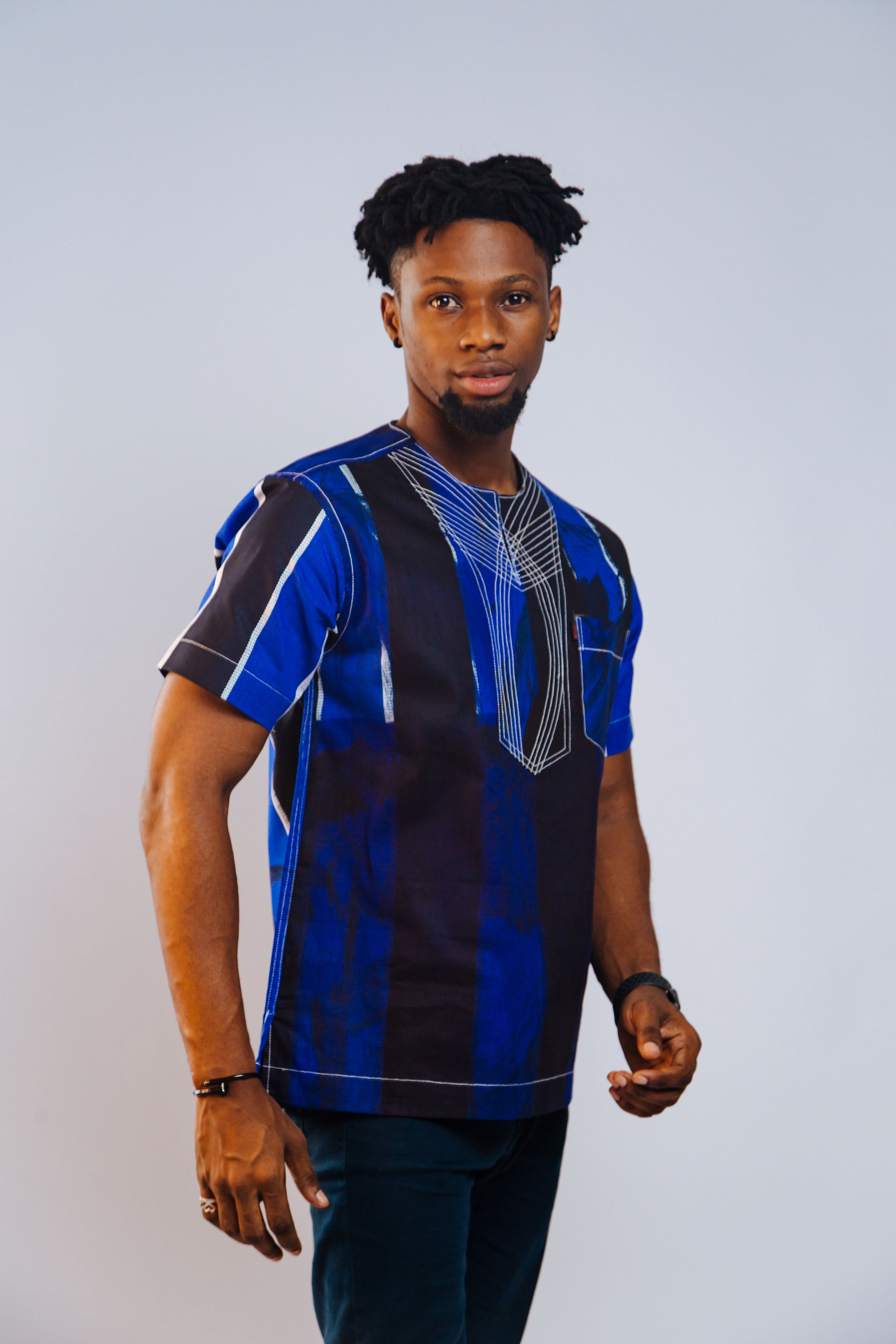 Ankara Men's Splash and Polished Cotton Mixed Short Sleeve Shirt