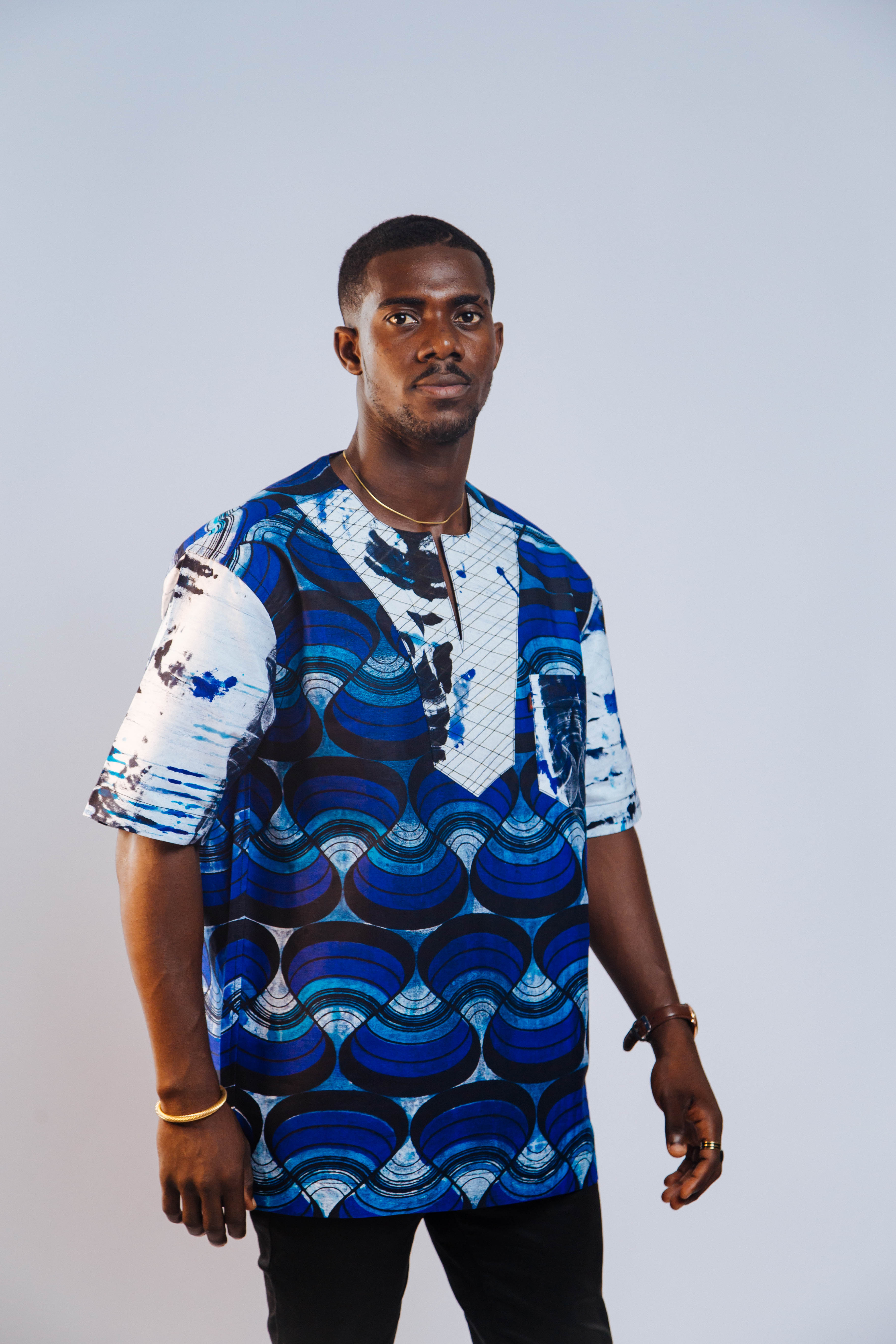 Ankara Men's Splash and Polished Cotton Mixed Short Sleeve Shirt