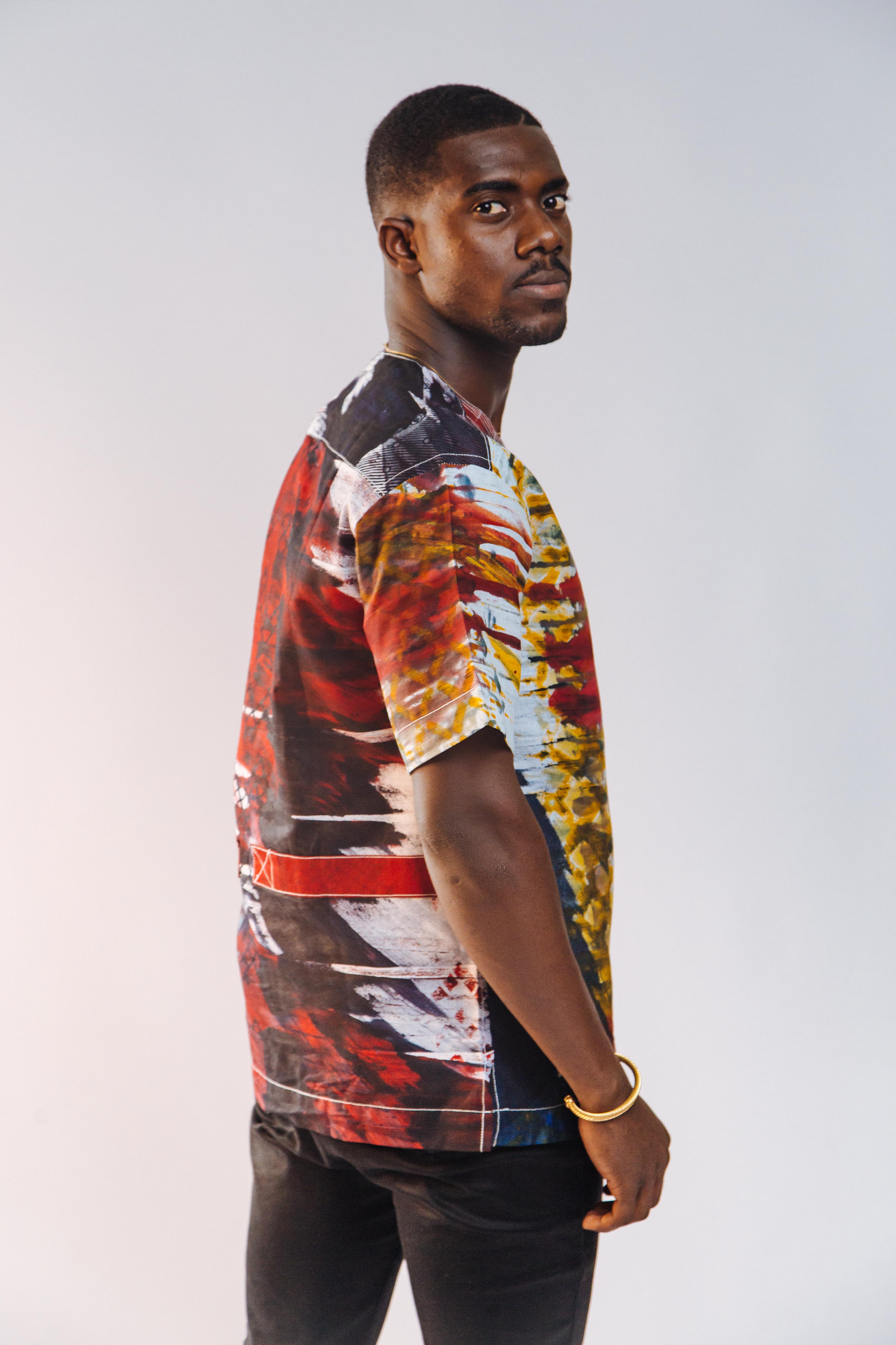 Ankara Men's Splash and Polished Cotton Mixed Short Sleeve Shirt