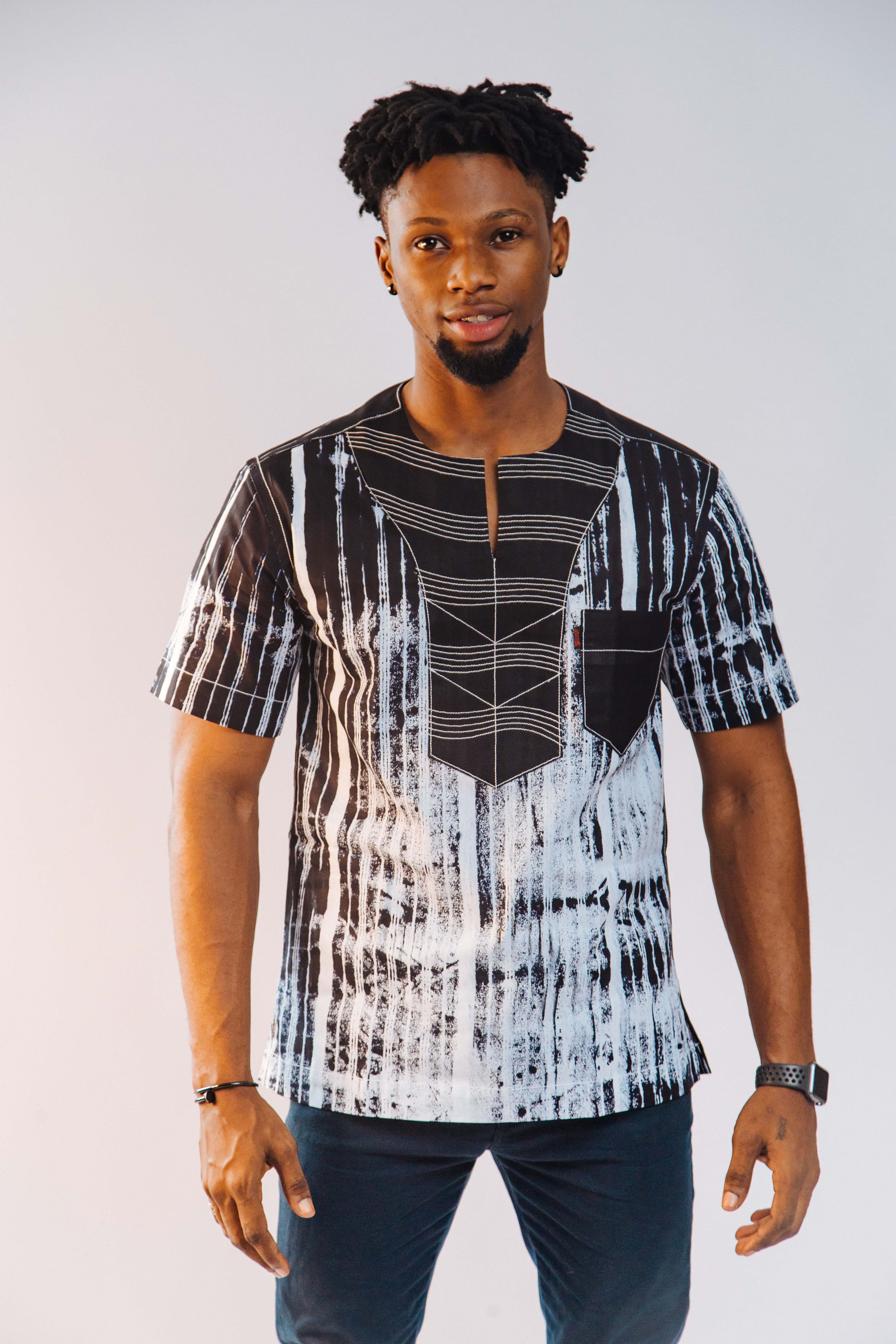 Ankara Men's Splash and Polished Cotton Mixed Short Sleeve Shirt