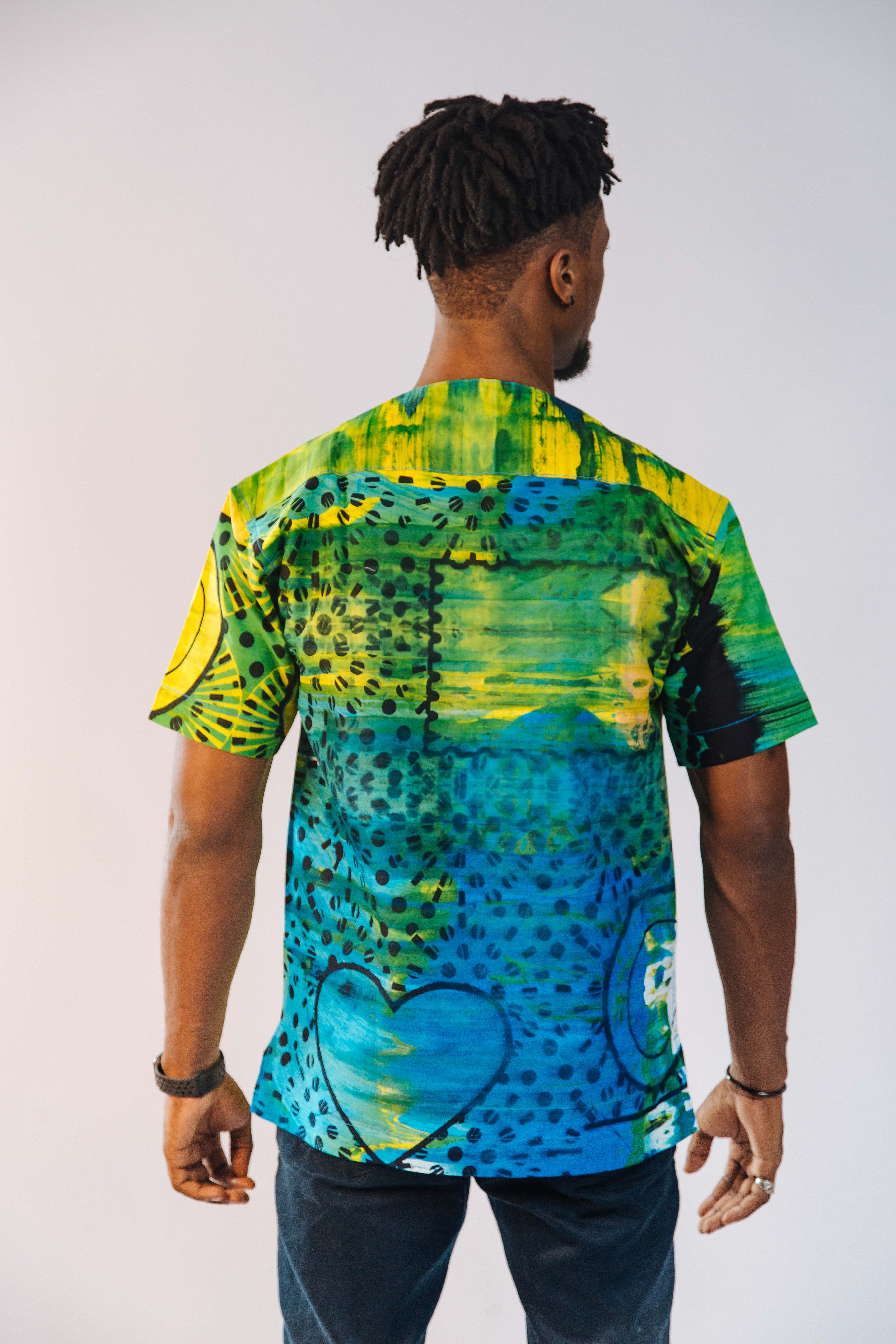 Ankara Men's Splash and Polished Cotton Mixed Short Sleeve Shirt