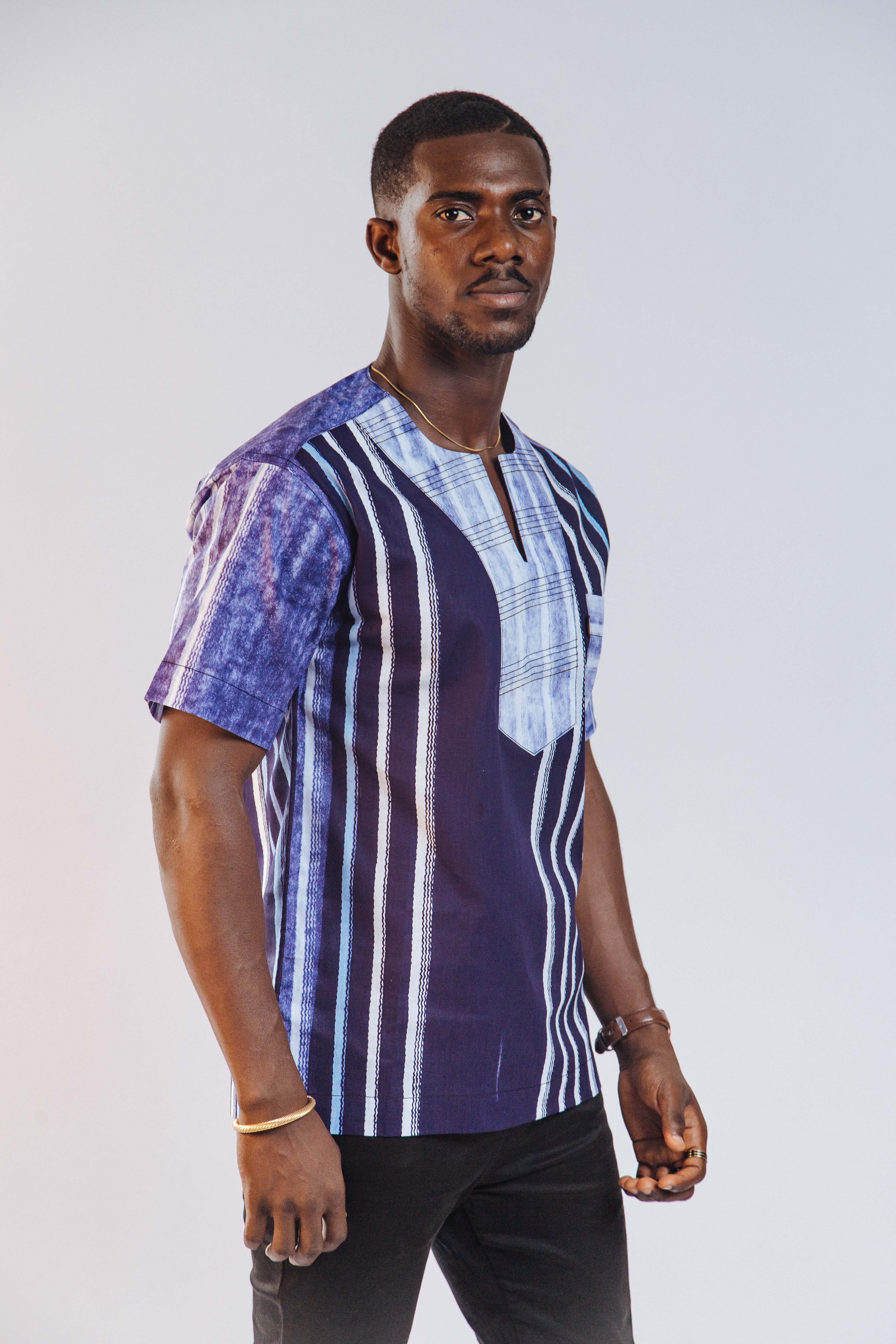 Ankara Men's Splash and Polished Cotton Mixed Short Sleeve Shirt