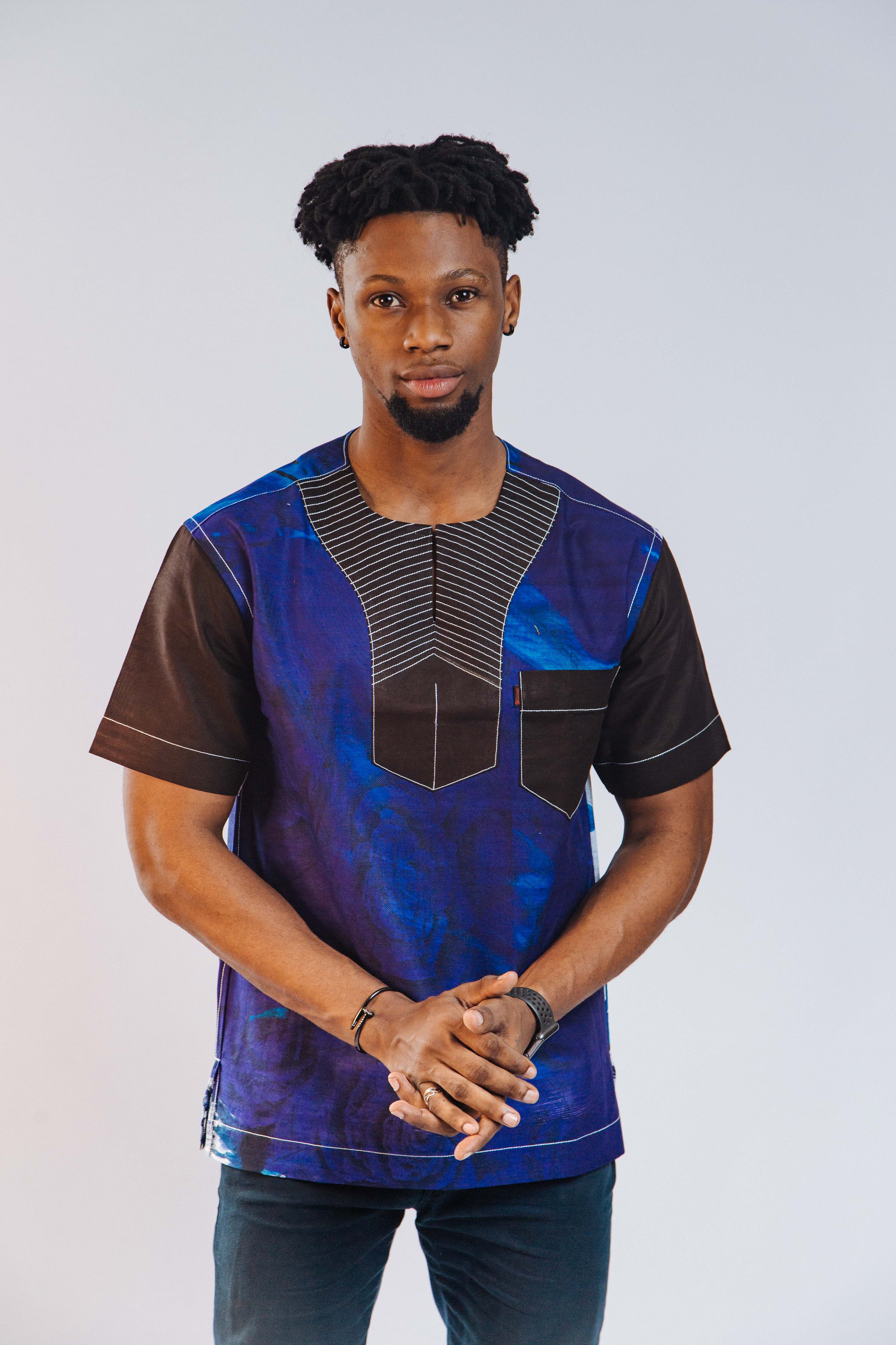 Ankara Men's Splash and Polished Cotton Mixed Short Sleeve Shirt