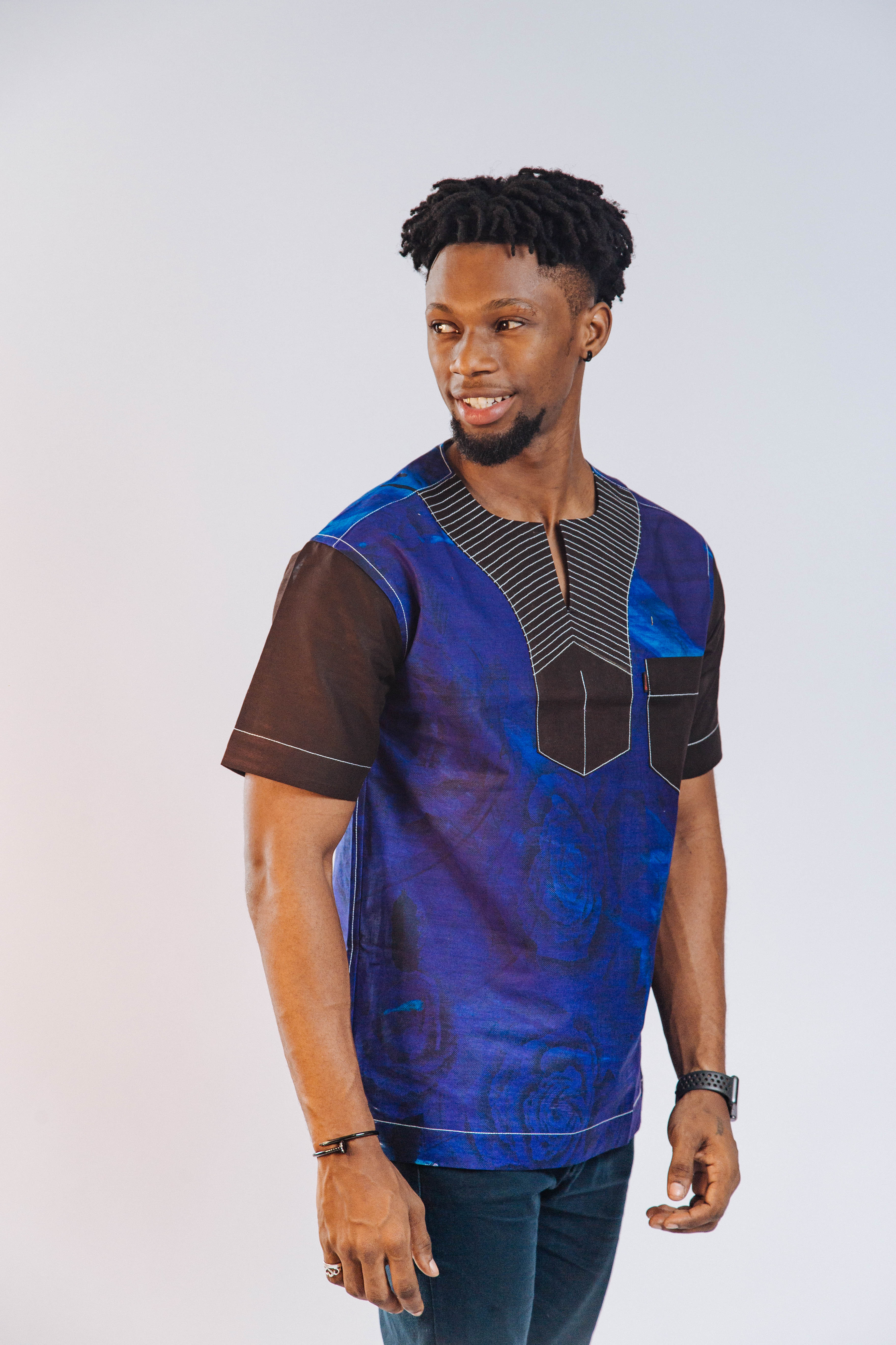 Ankara Men's Splash and Polished Cotton Mixed Short Sleeve Shirt