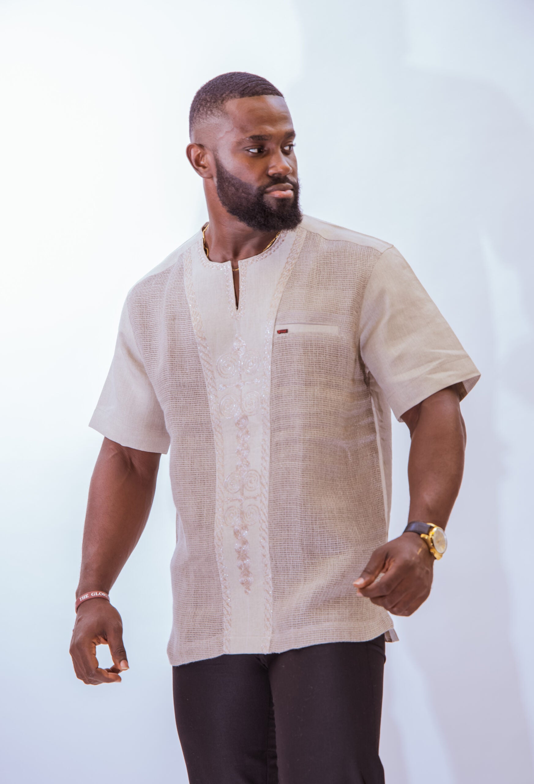 Men's Linen Mesh Shirt with Embroidery (Short Sleeves) Men's Linen Mesh Shirt with Embroidery (Short Sleeves)