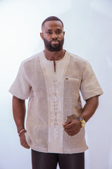 Men's Linen Mesh Shirt with Embroidery (Short Sleeves)